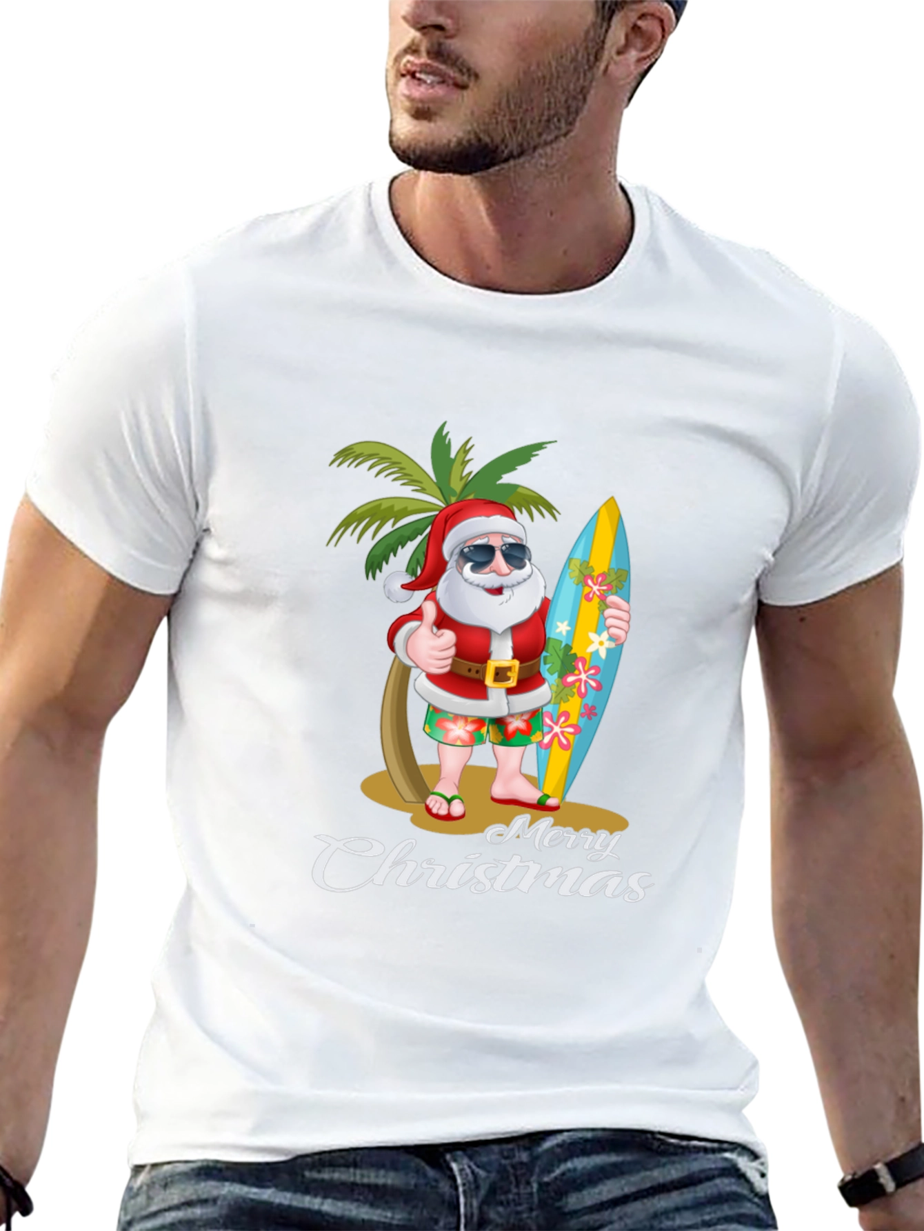 Tropical Santa Merry Christmas T-Shirt