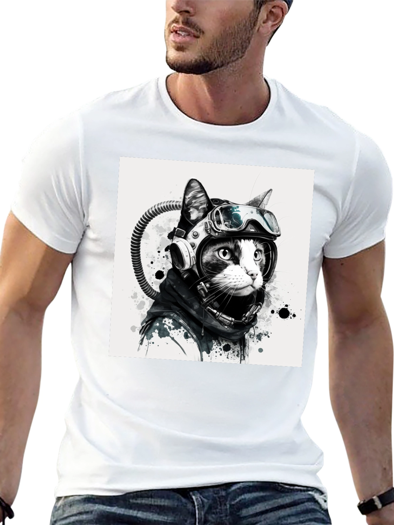 Cool Cat Astronaut Graphic Tee - Black