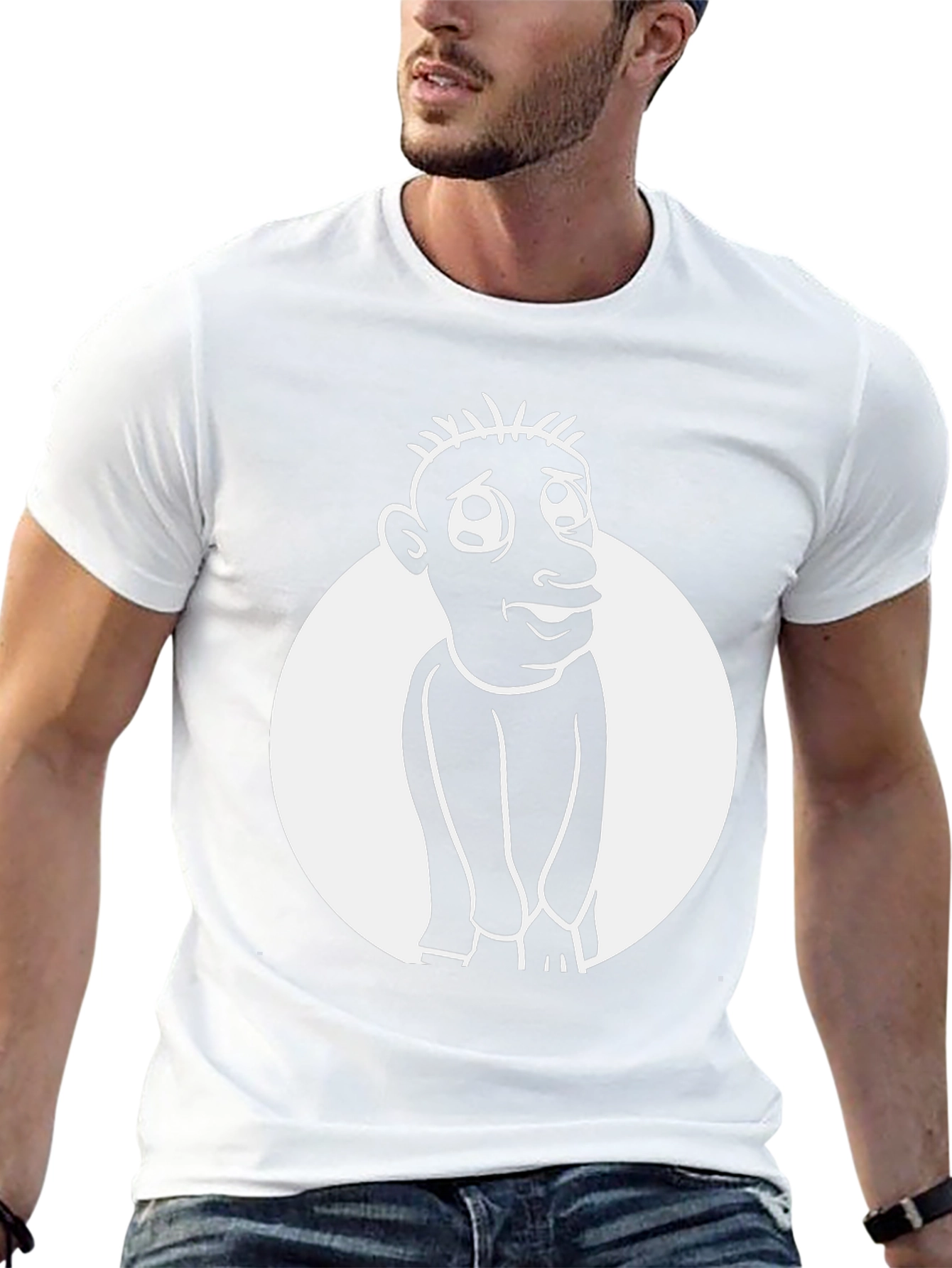 Cartoon Man Graphic Tee - Black Cotton Blend Shirt