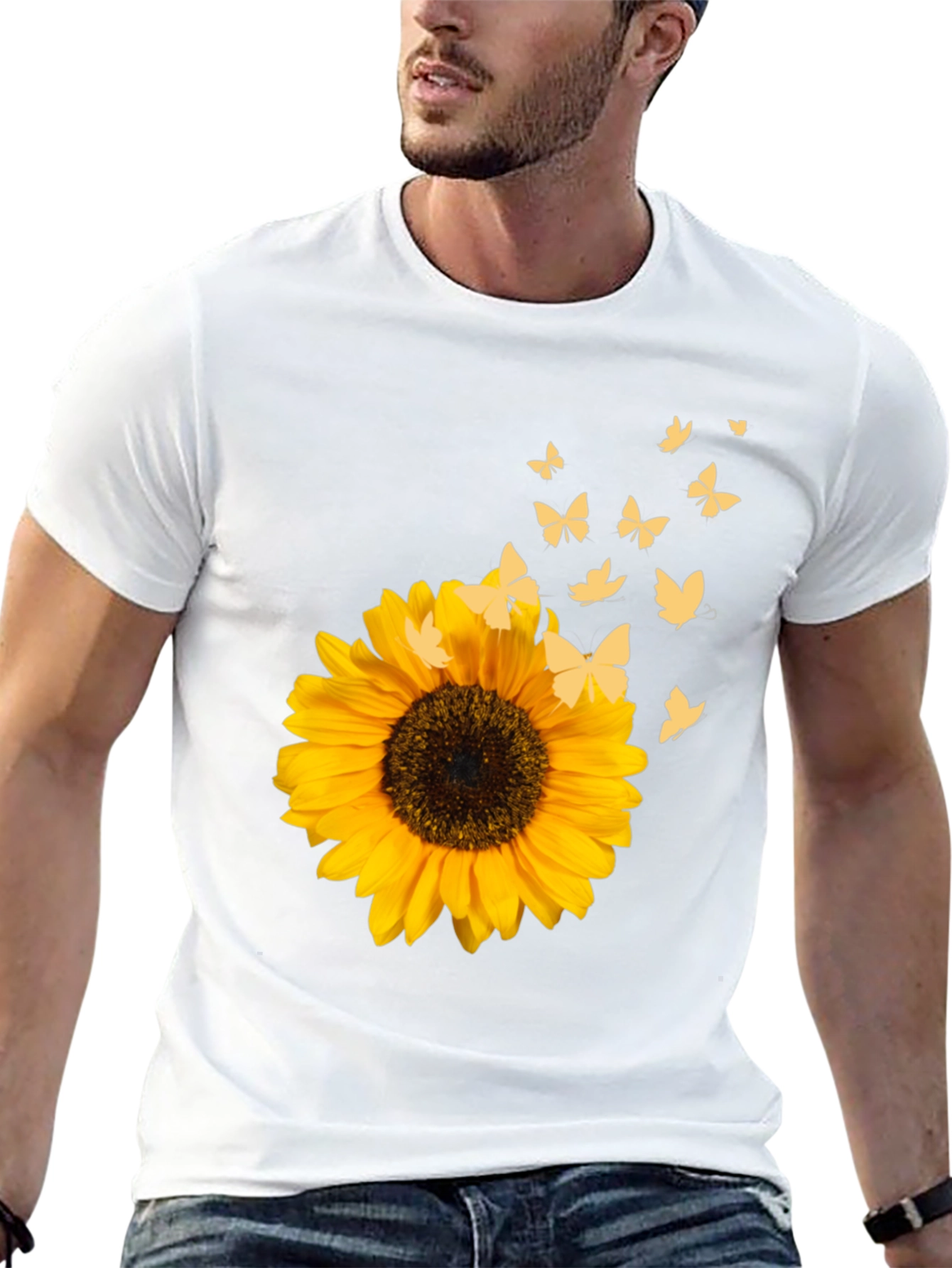 Sunflower & Butterfly Black T-Shirt