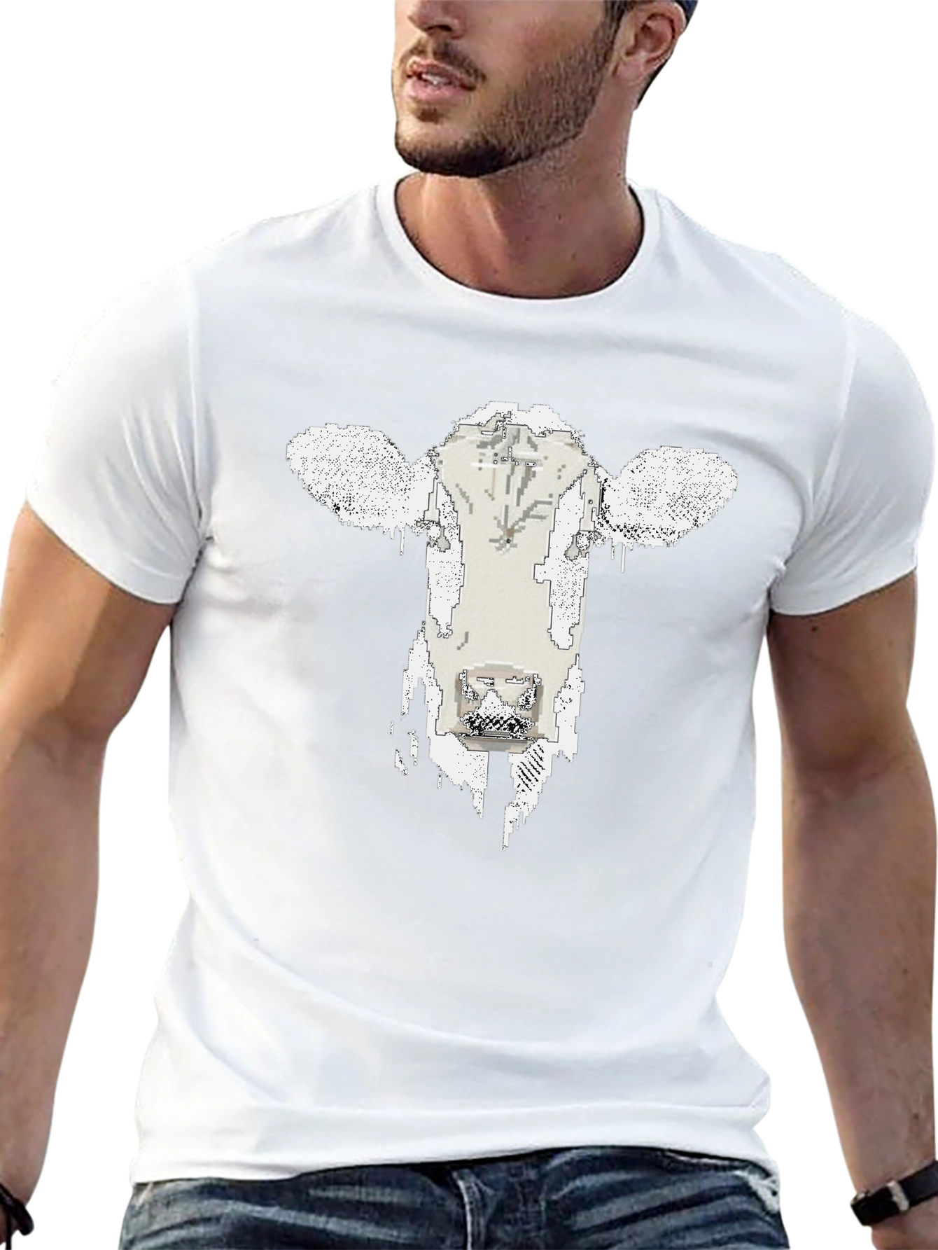 Pixelated Cow Graphic Tee - Black Cotton T-Shirt