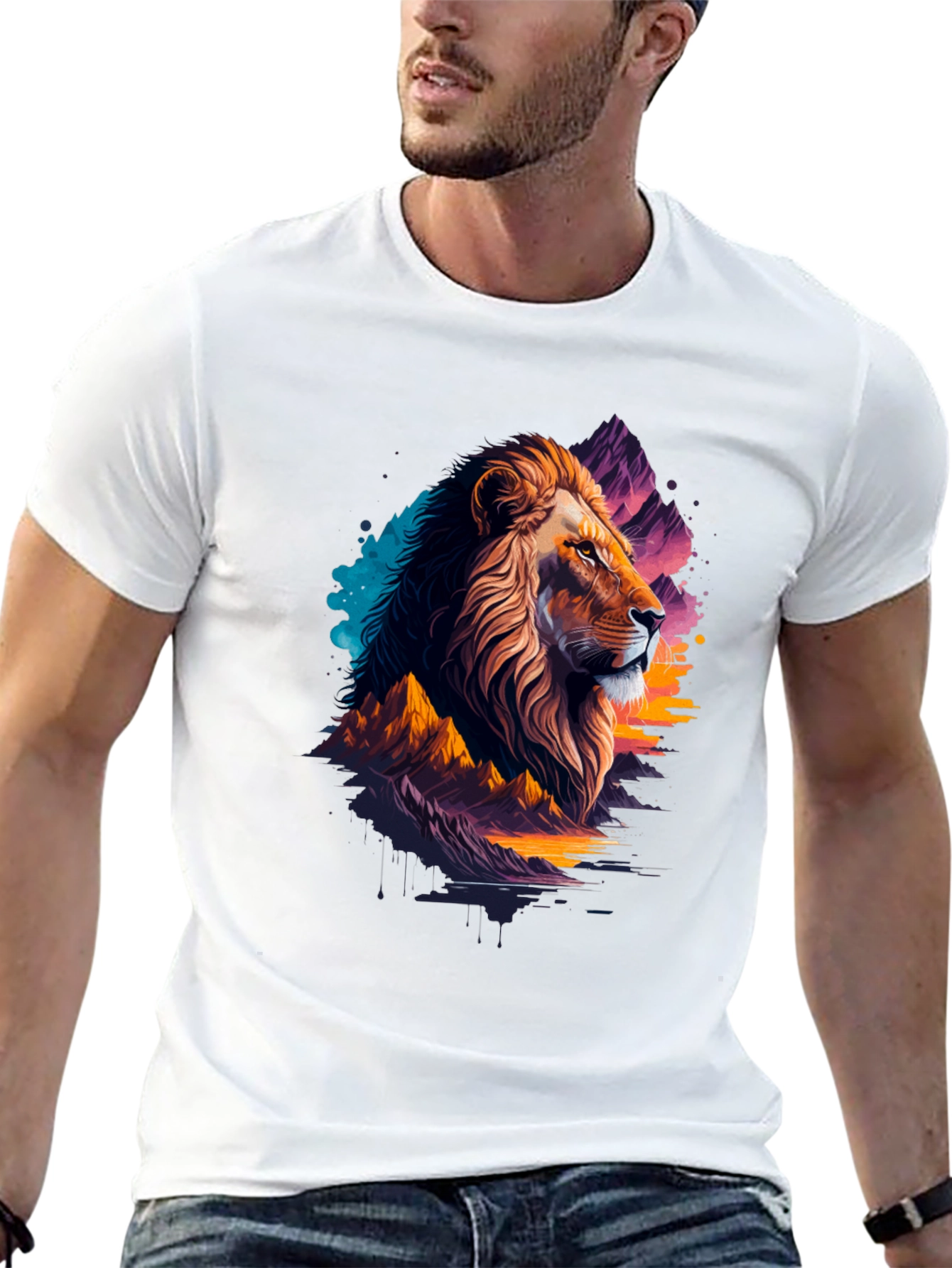 Lion Graphic Tee - Artistic Mens T-Shirt