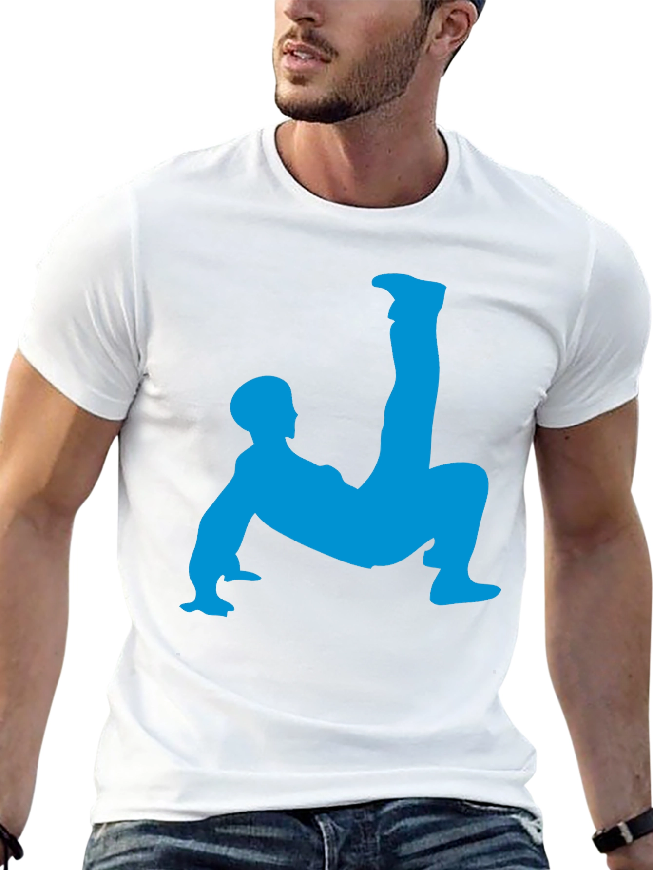 Unique Black T-Shirt with Blue Acrobat Design