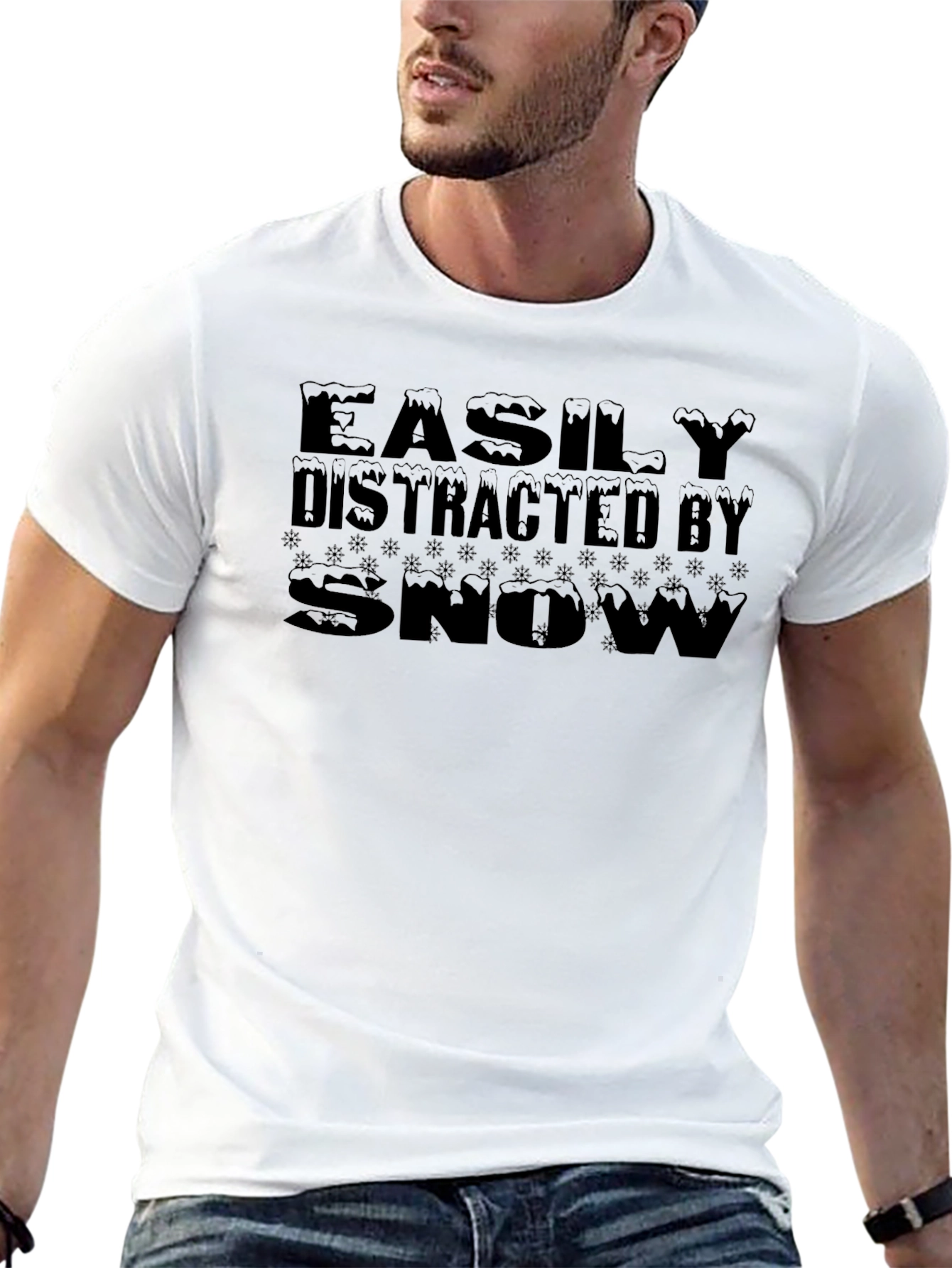 Easily Distracted By Snow Black Graphic Tee