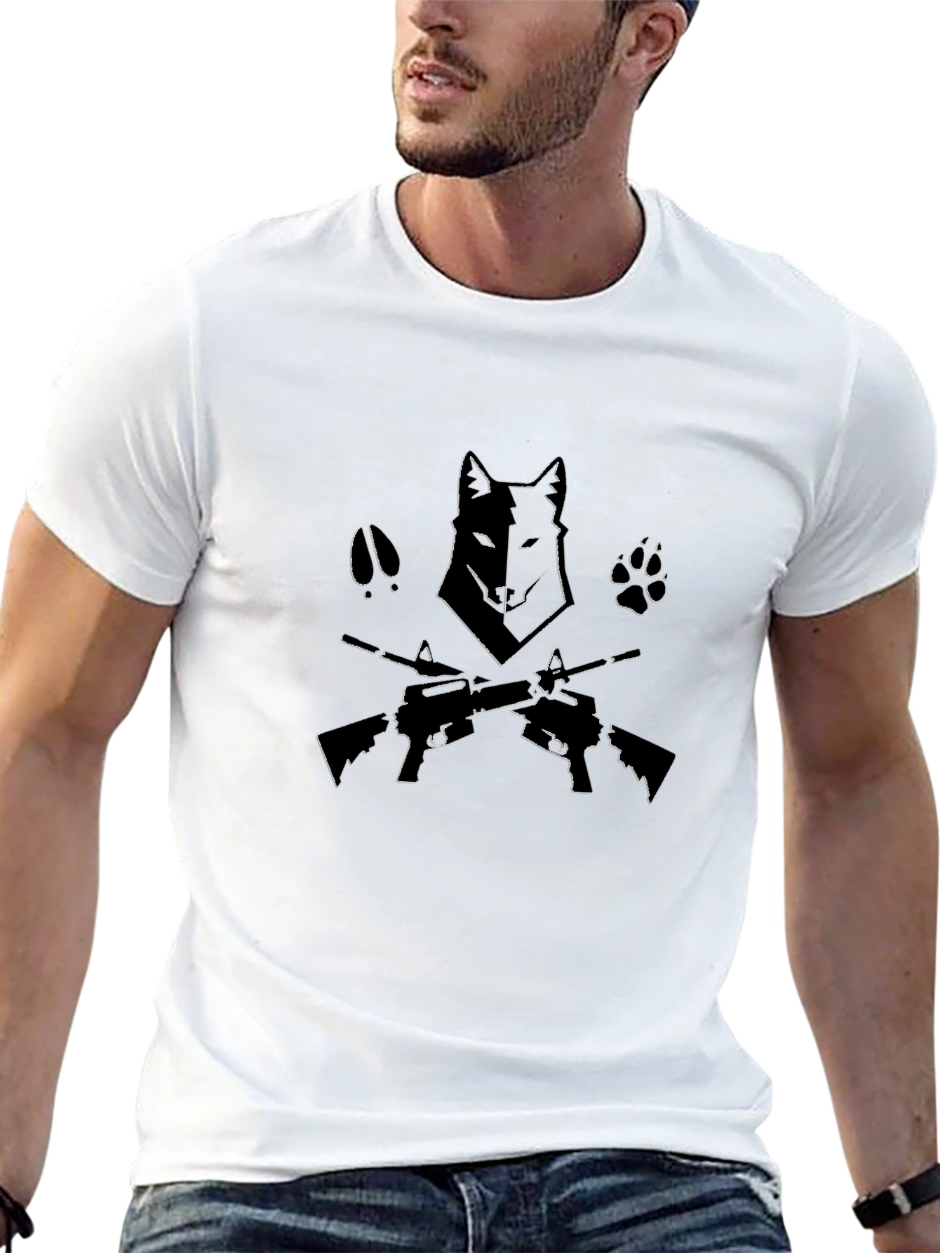 Wolf & Guns Graphic T-Shirt - Black