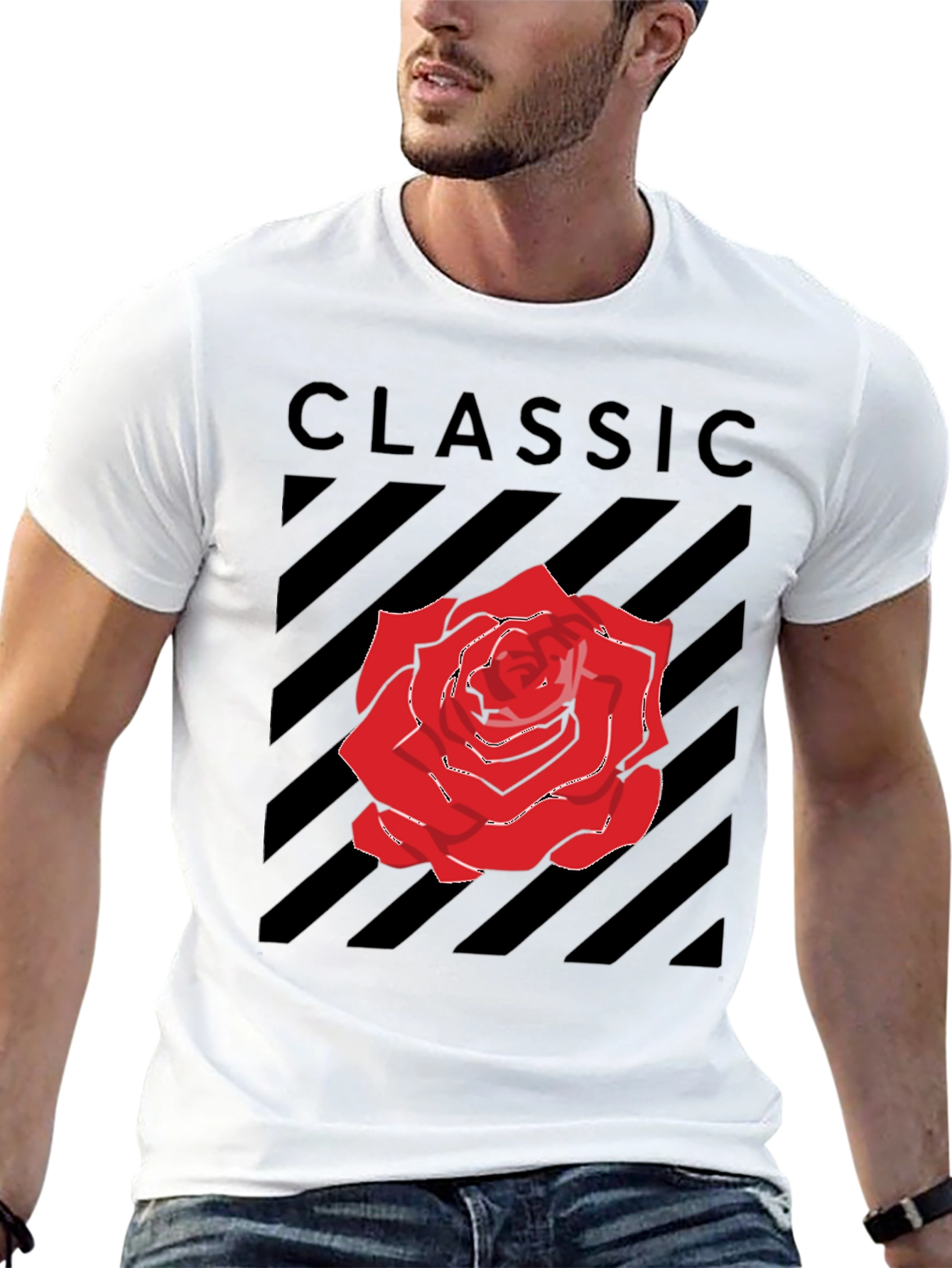 Classic Rose Graphic Tee - Black Cotton T-Shirt
