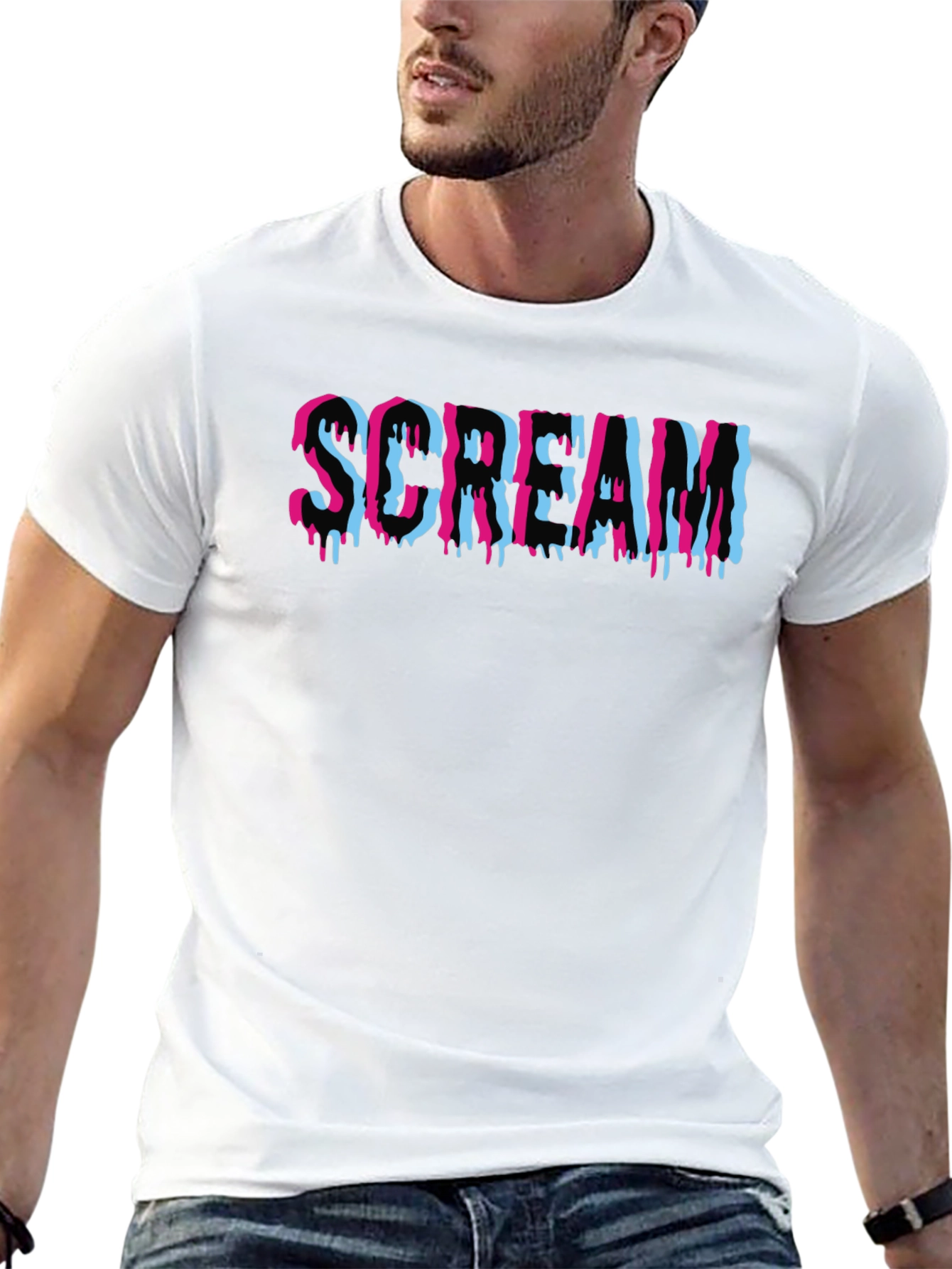 Scream Graphic Print T-Shirt - Black Cotton Blend