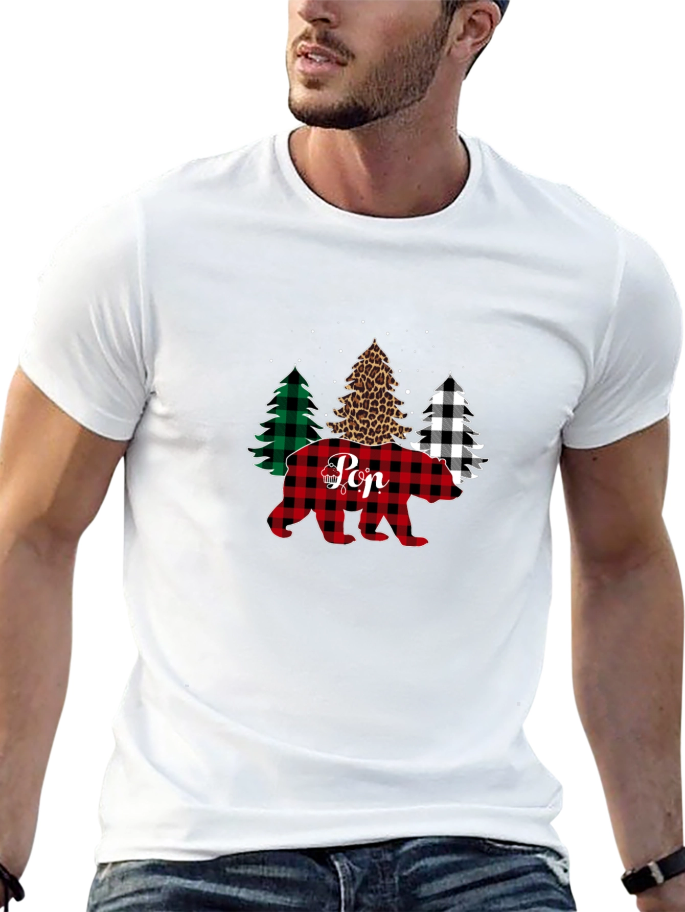 Buffalo Plaid Pop Bear Christmas T-Shirt