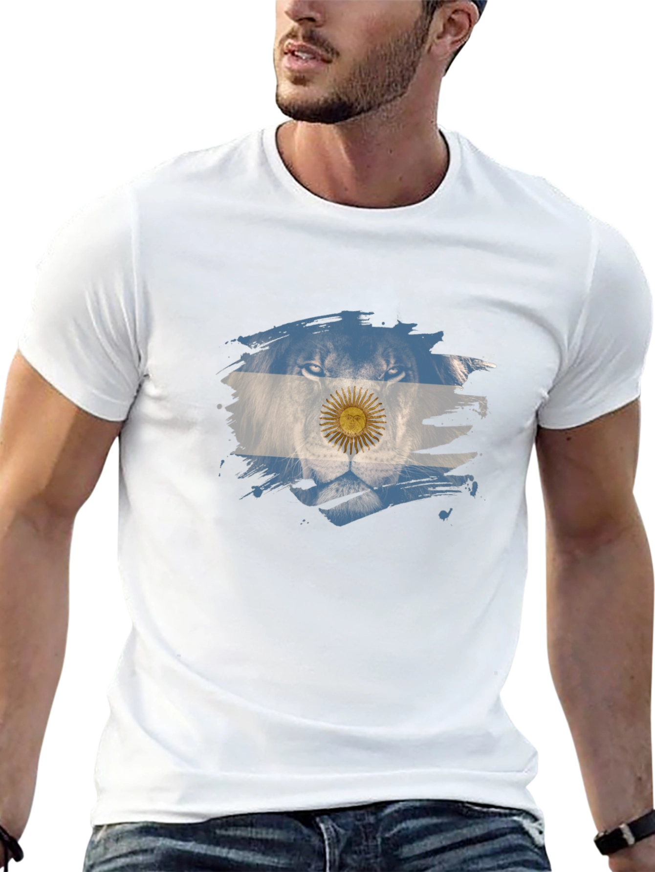 Argentina Lion Flag Graphic Tee - Black Cotton T-Shirt