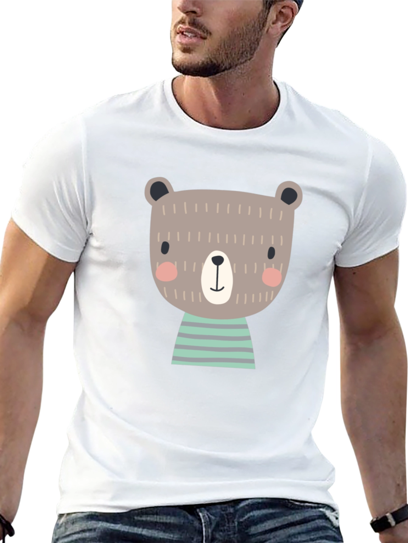 Cute Bear Graphic Print Black T-Shirt
