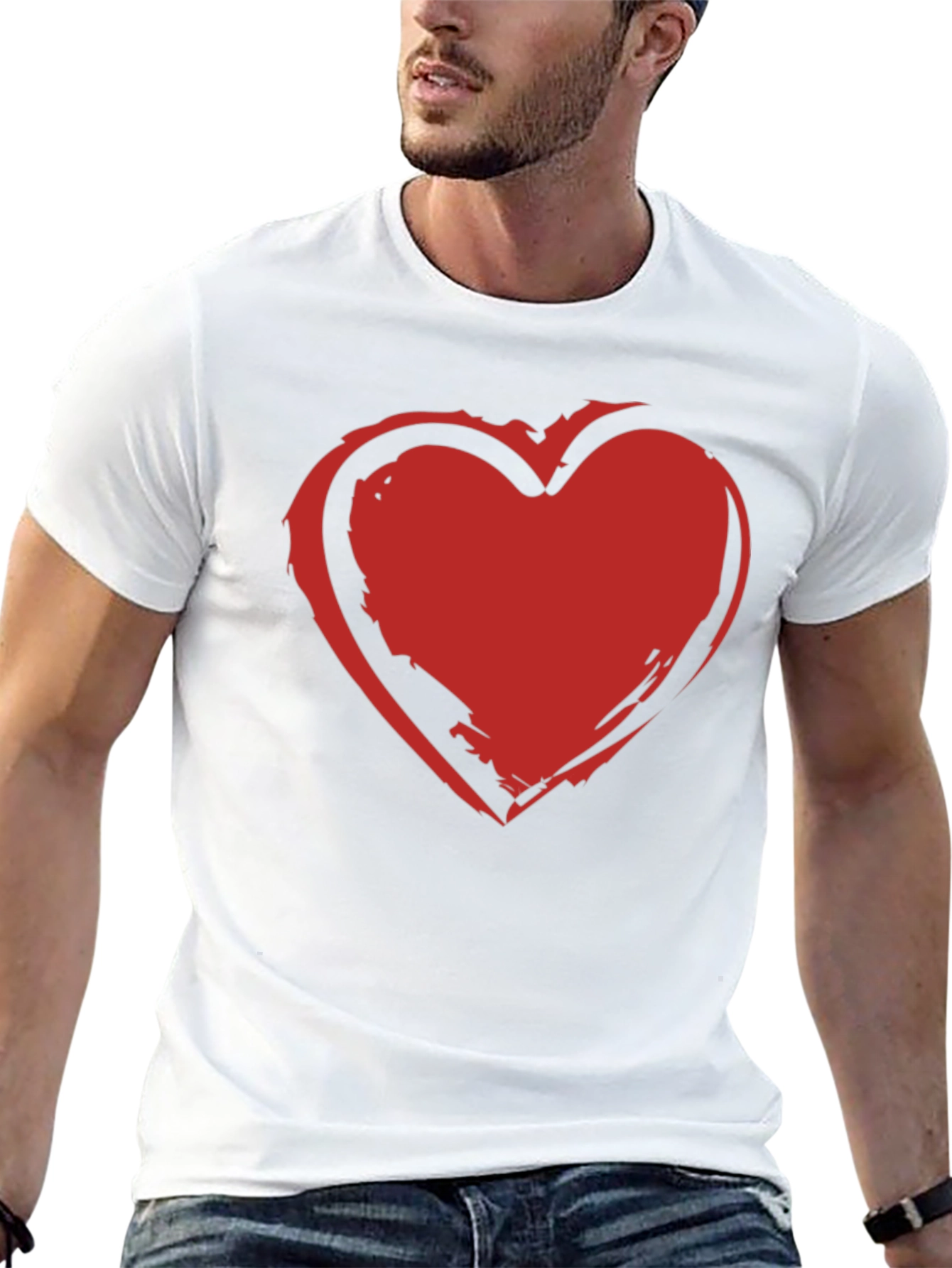 Bold Red Heart Graphic Black T-Shirt
