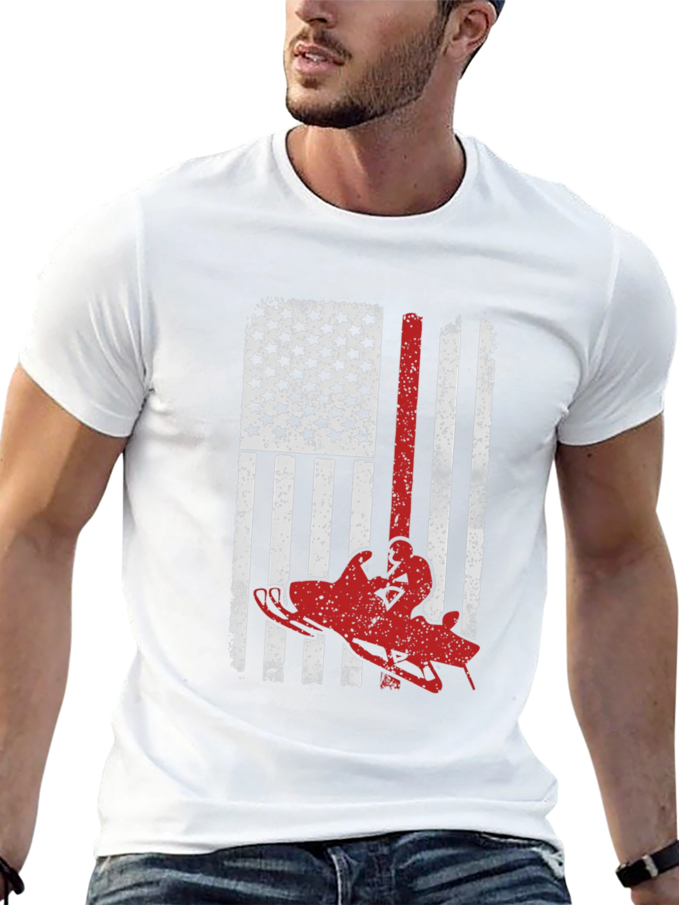Snowmobile American Flag Graphic Tee
