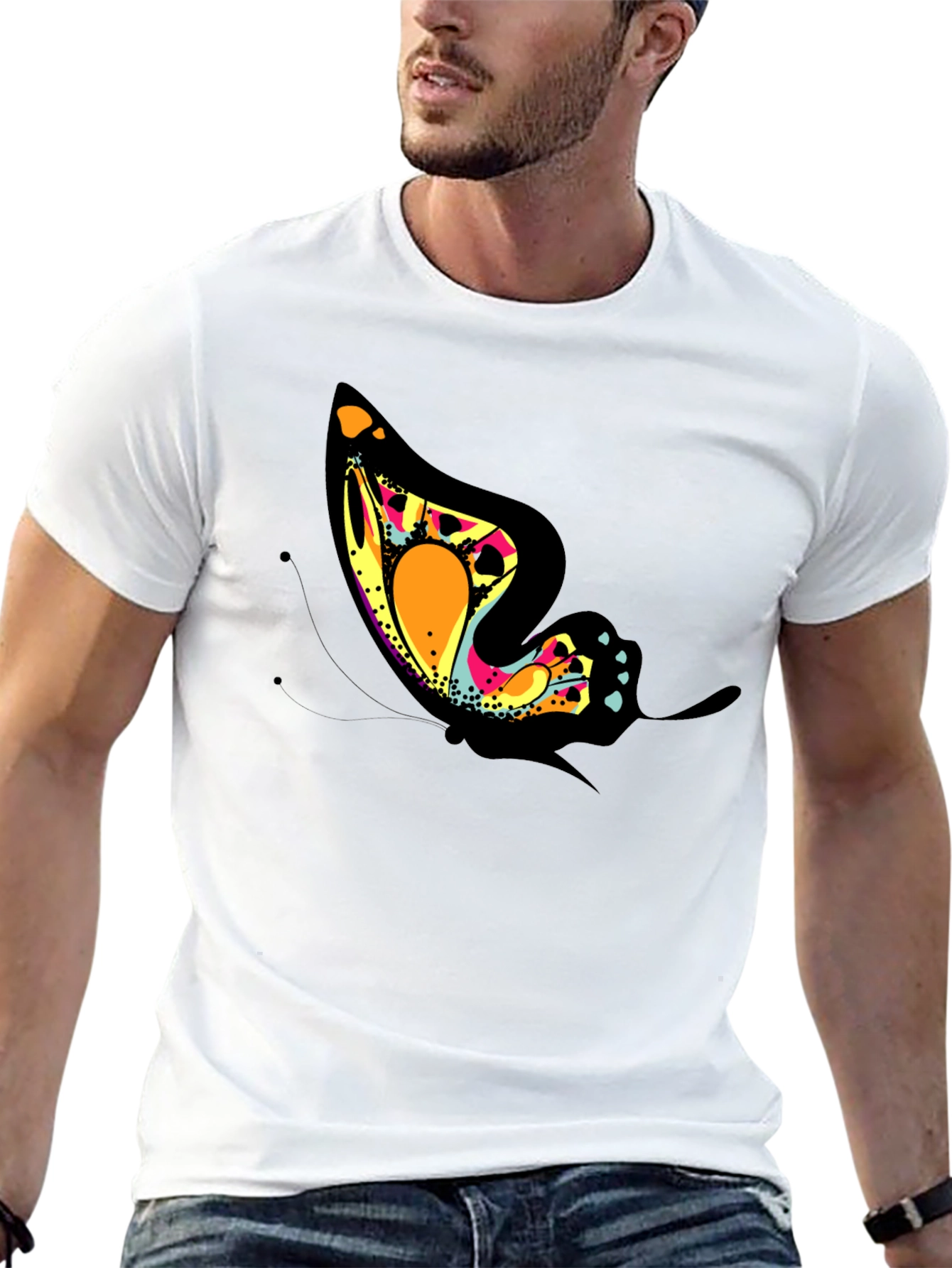 Butterfly Graphic Tee - Trendy Black T-Shirt