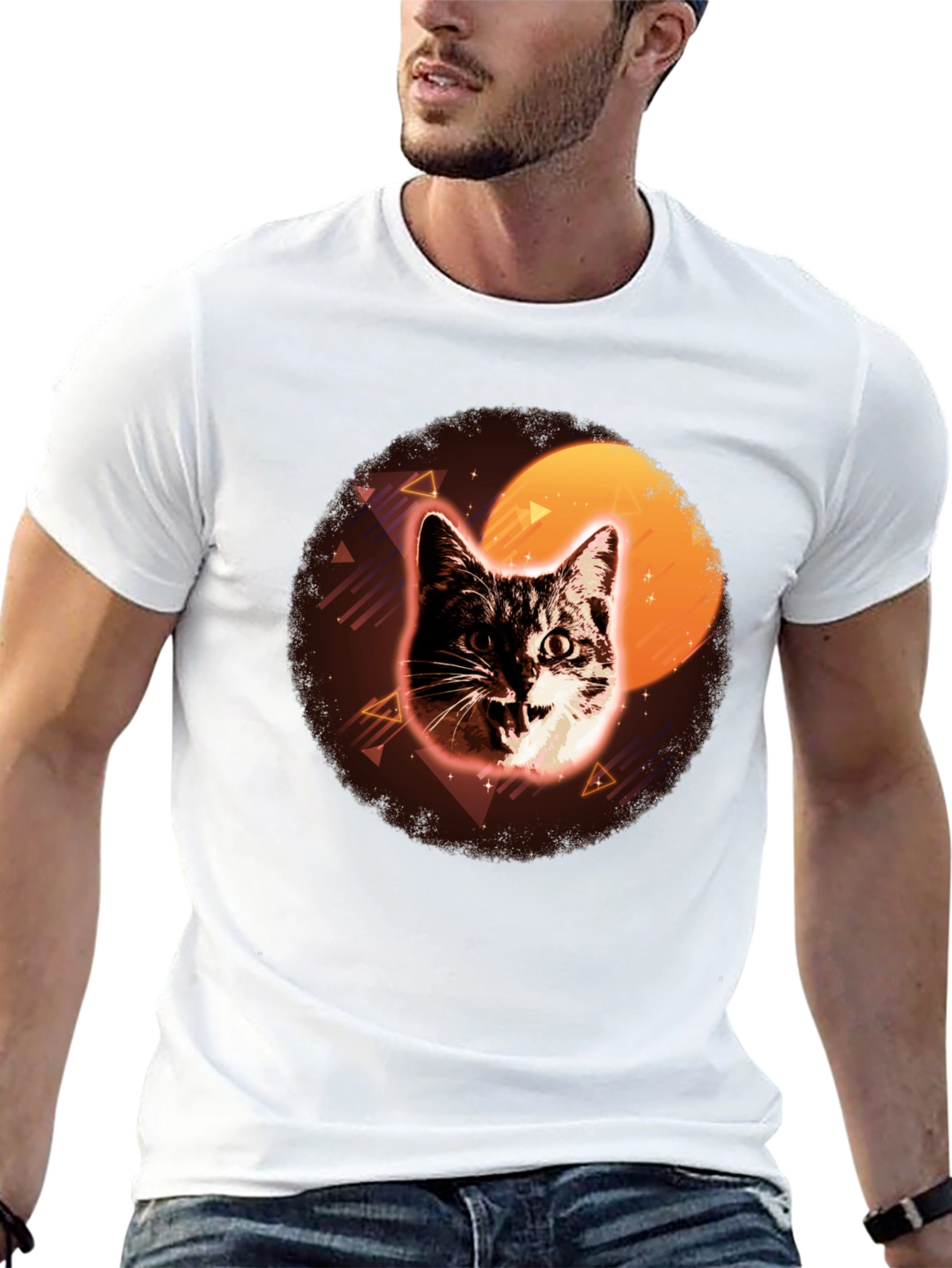 Retro Cat Graphic Tee - Black
