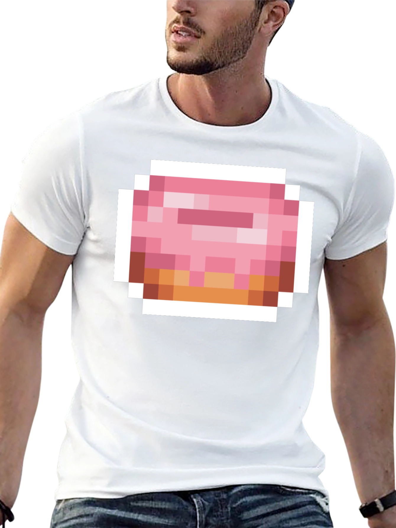 Pixel Donut Graphic Tee - Black Cotton Casual Shirt