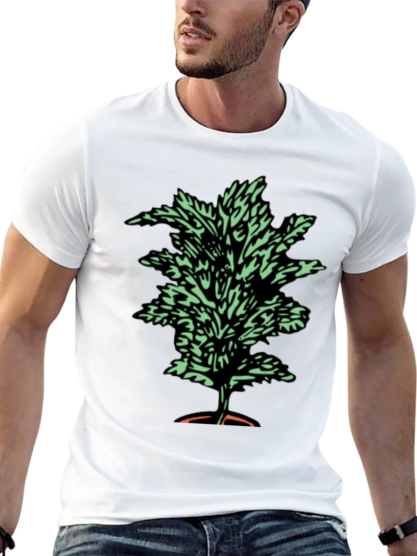 Botanical Print Tee - Black Cotton T-Shirt