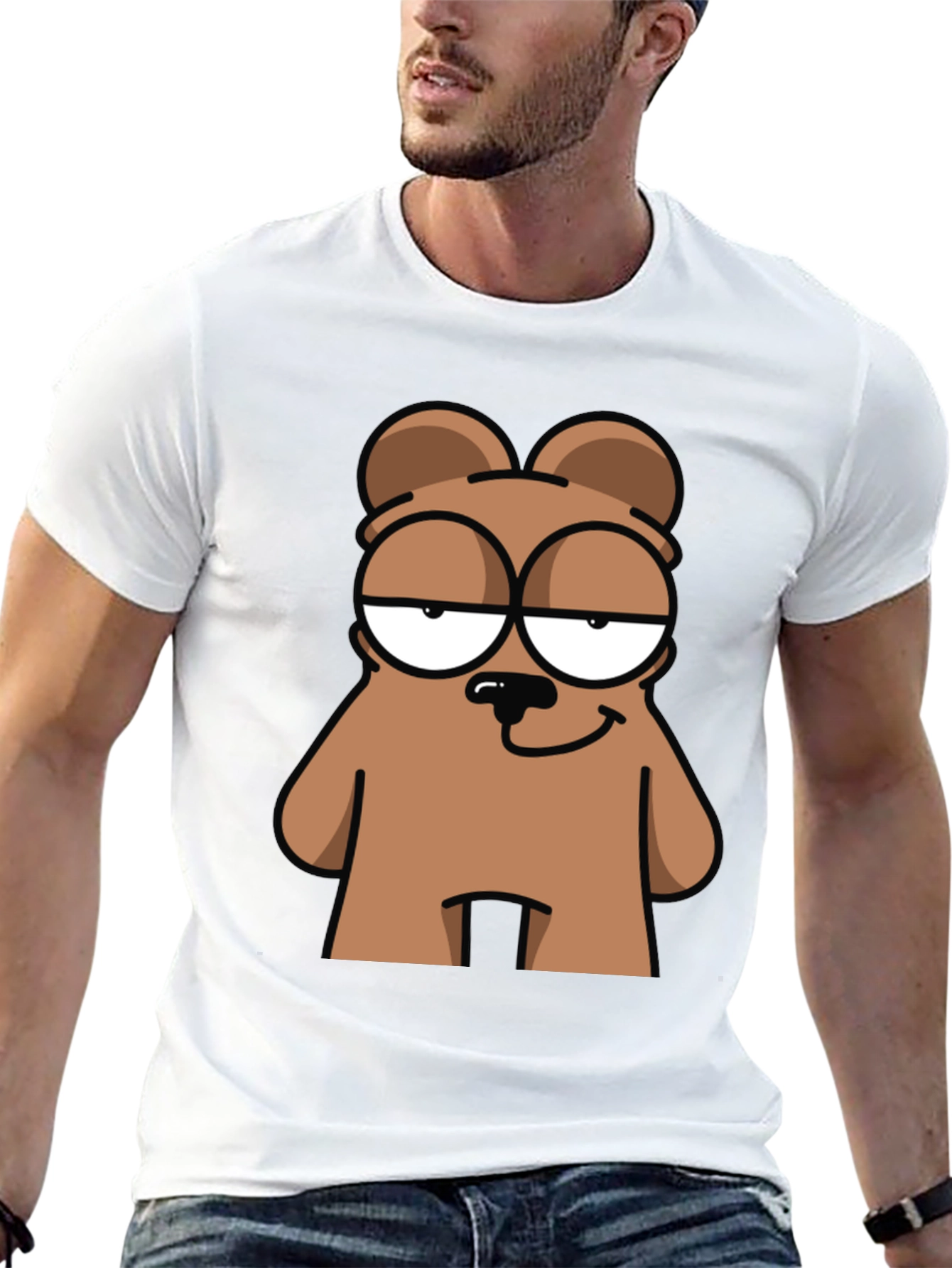 Cartoon Bear Graphic Tee - Black