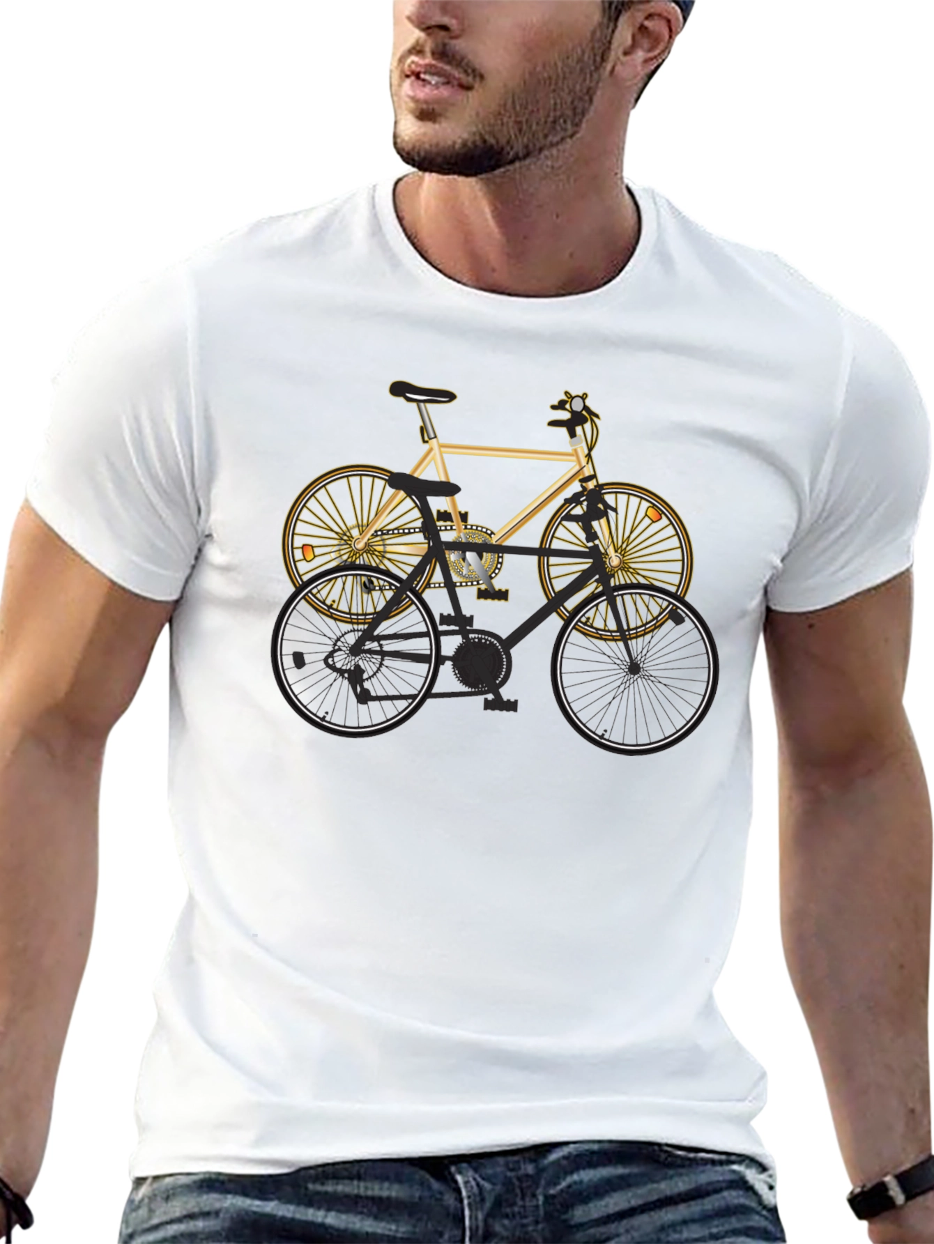 Mens Black T-Shirt with Bicycle Graphic