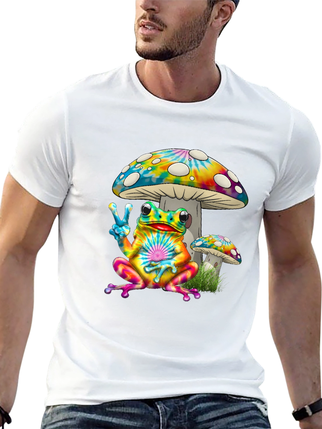 Tie Dye Frog & Mushroom Graphic T-Shirt