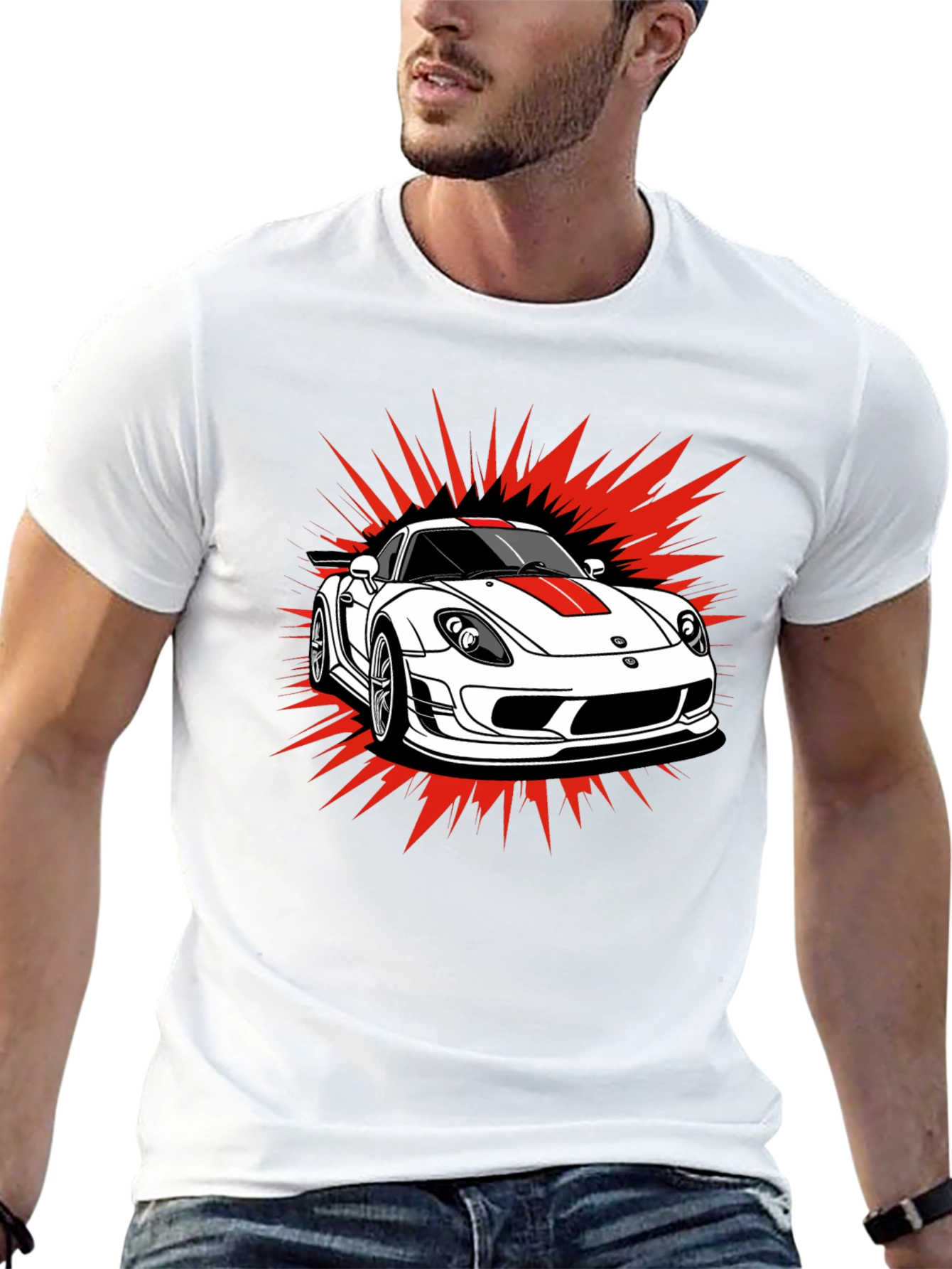 Sports Car Graphic Tee - Black Cotton T-Shirt