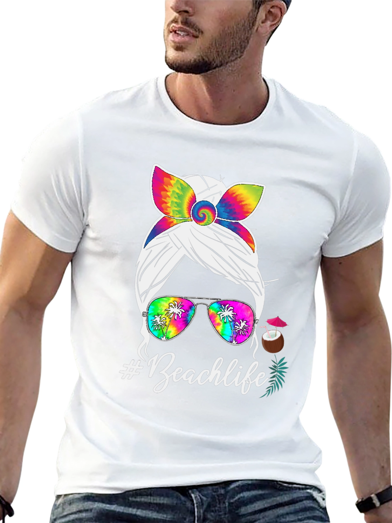 Beachlife Messy Bun Tie-Dye T-Shirt