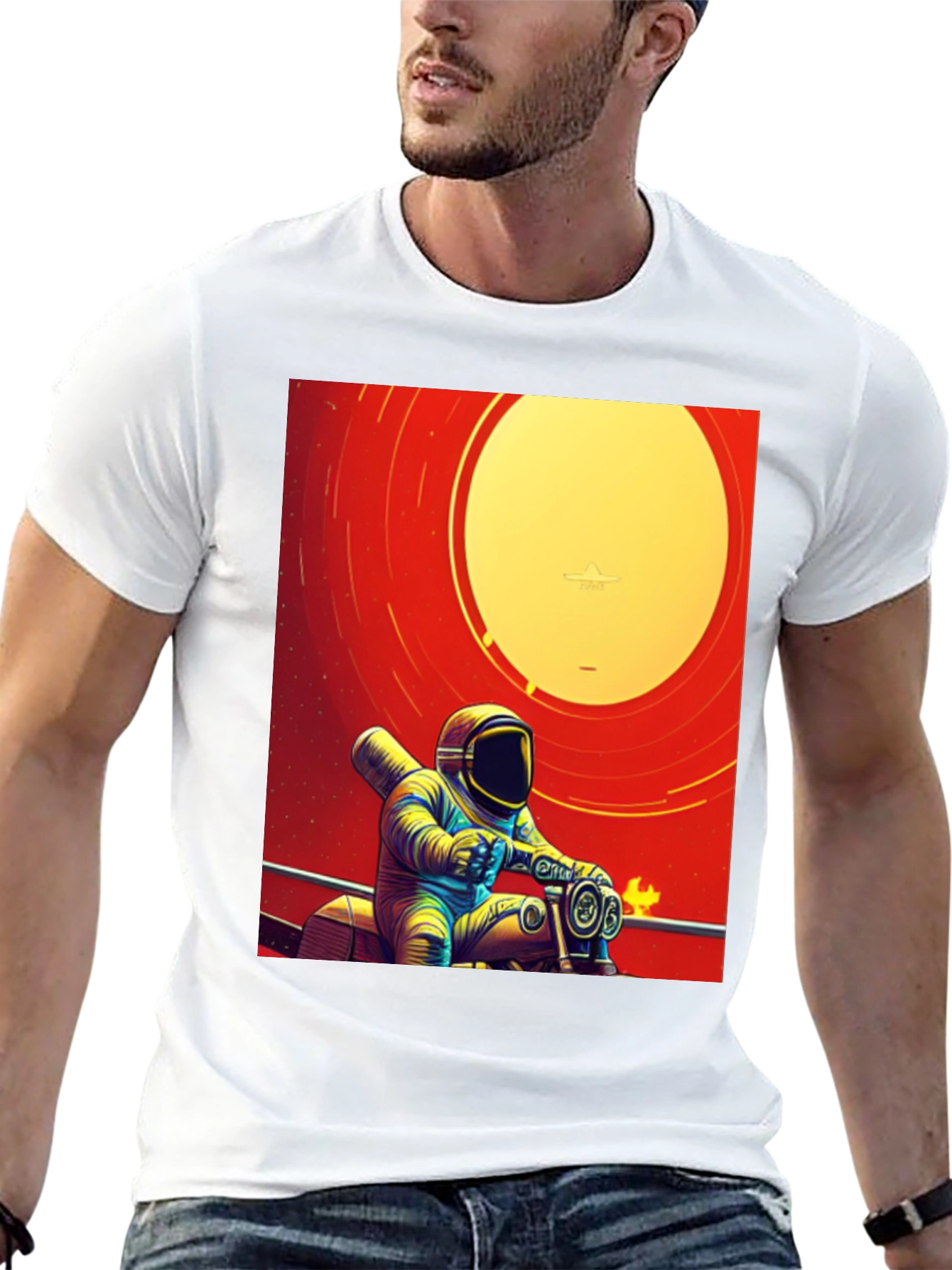 Astronaut Rider Graphic T-Shirt - Retro Space Style