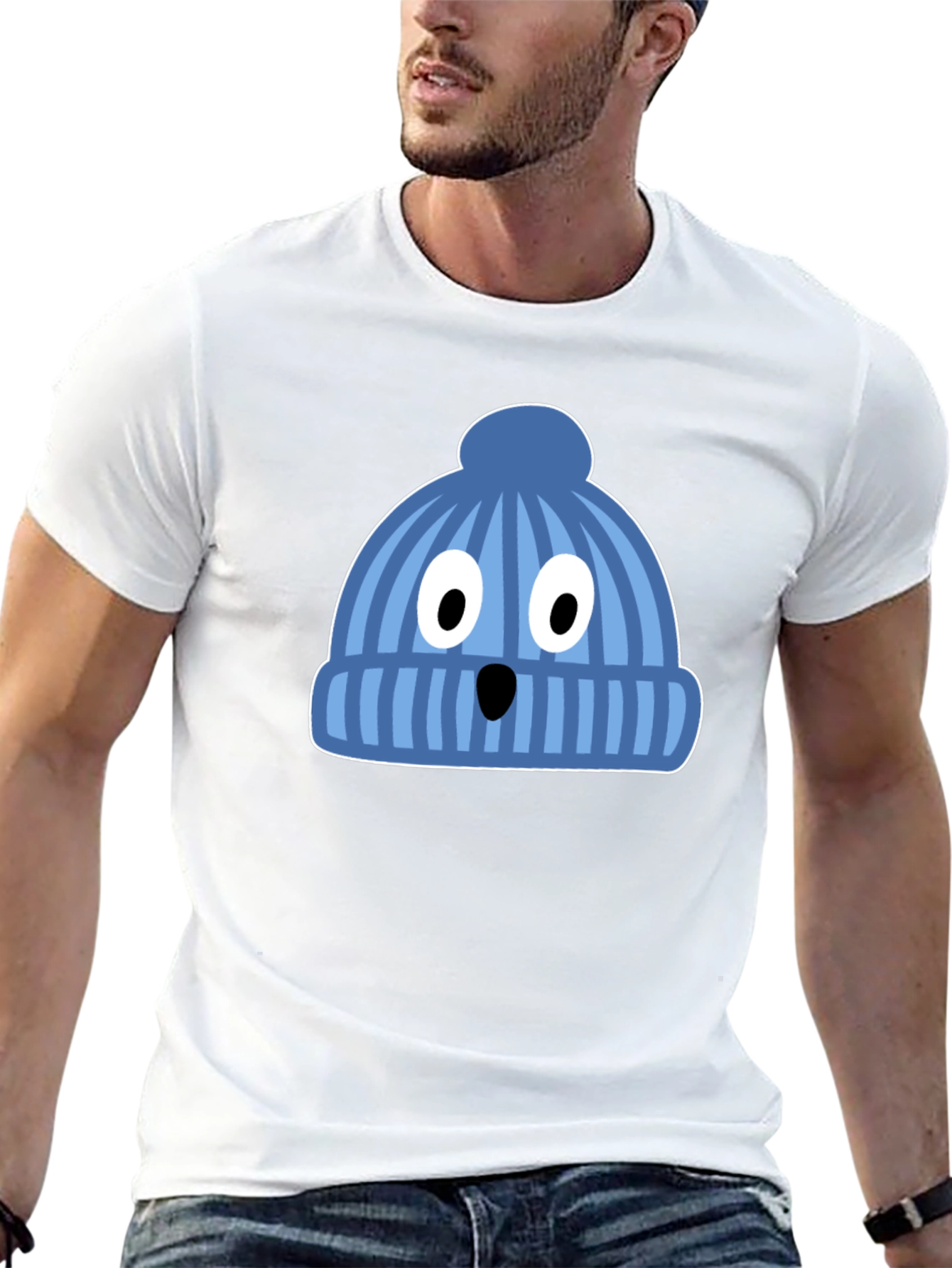Funny Knit Hat Face Black T-Shirt
