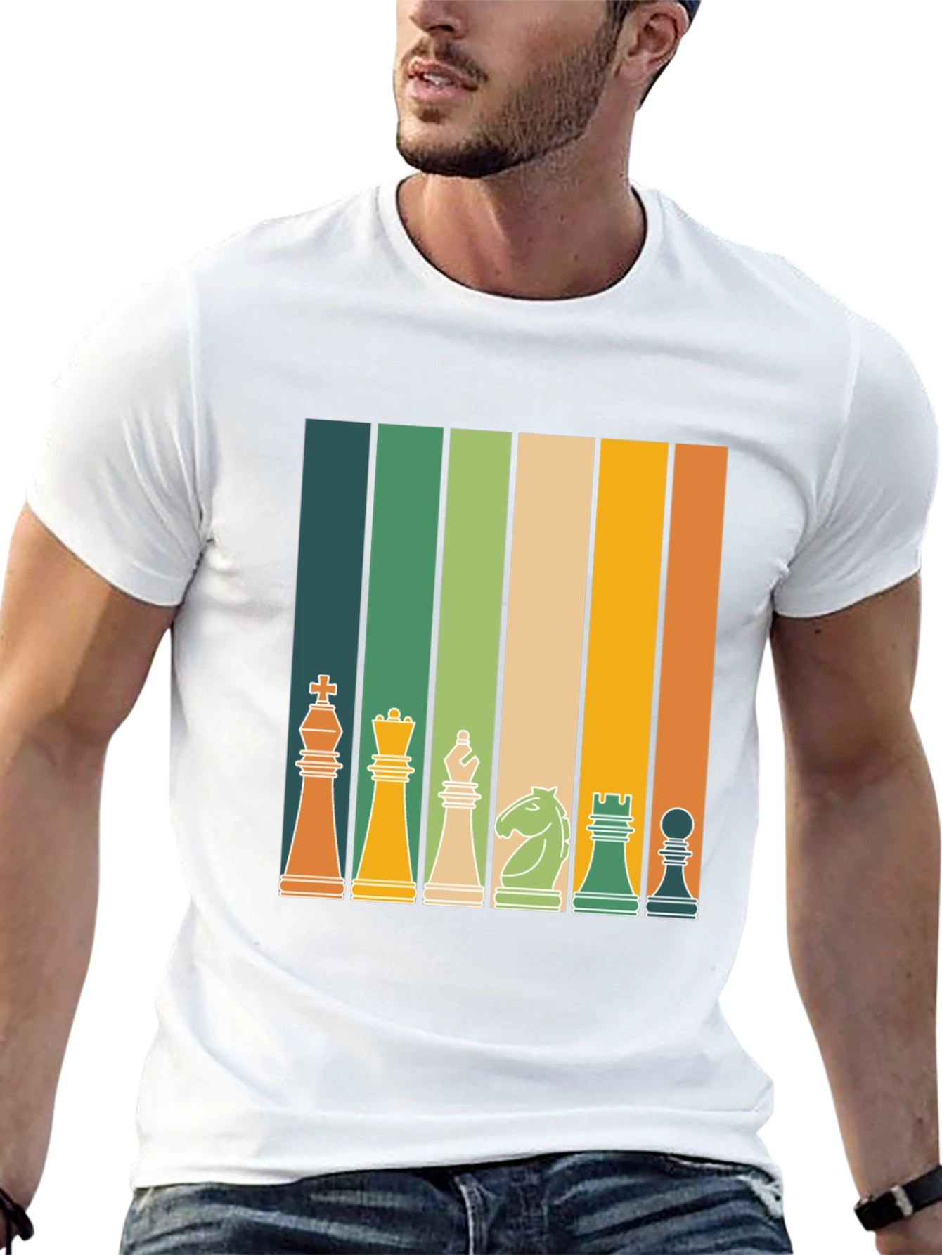 Retro Chess Piece Striped T-Shirt