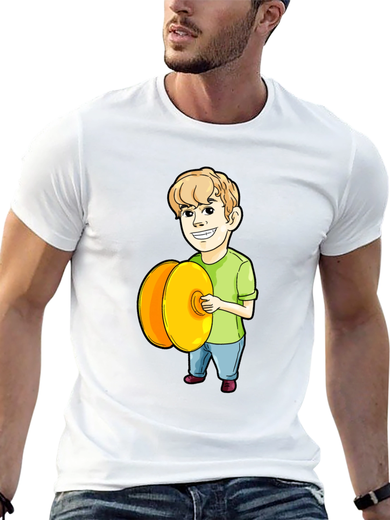 Cartoon Boy Playing Cymbals Graphic T-Shirt