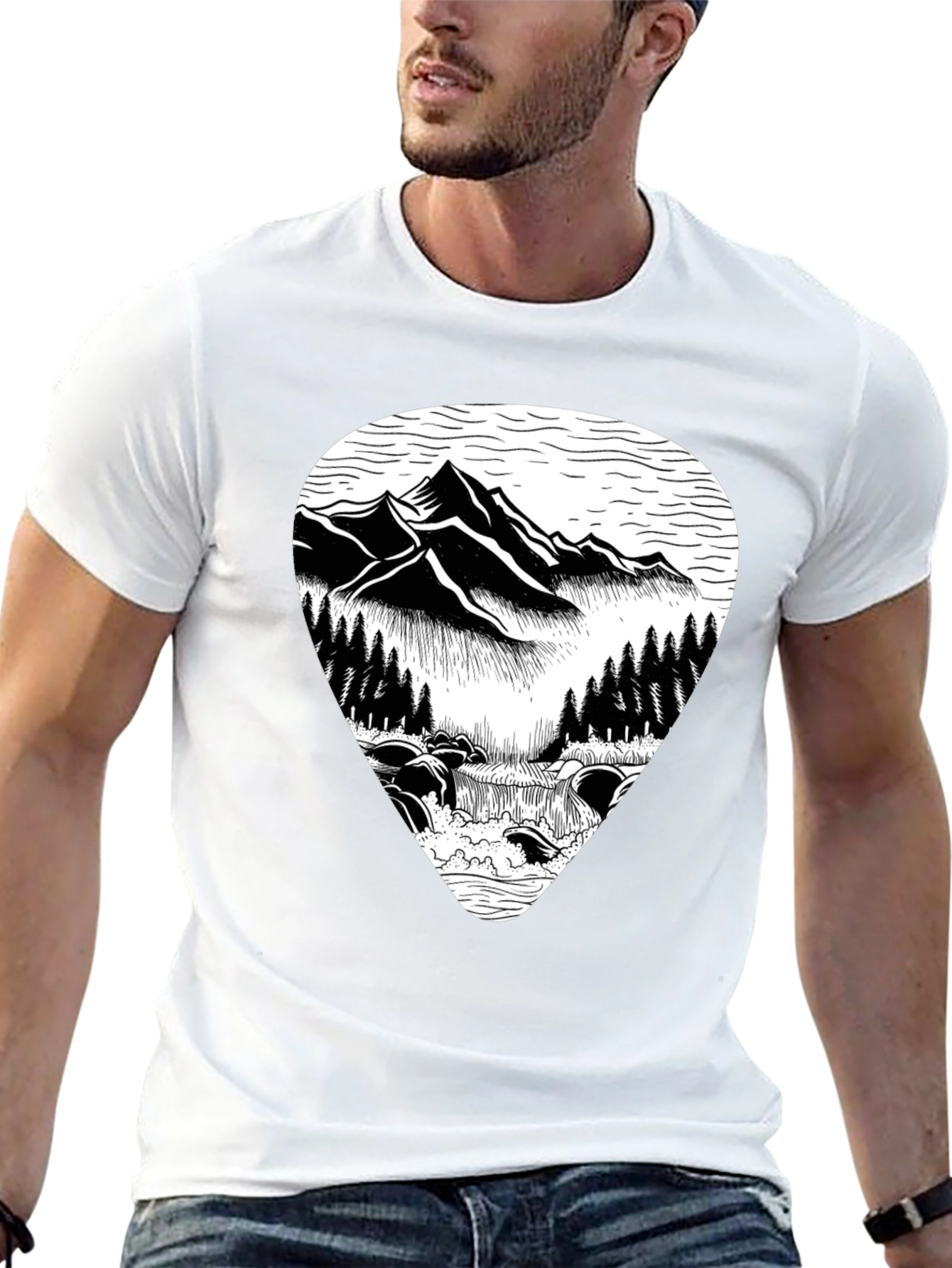 Mountain Scene Graphic Tee - Black