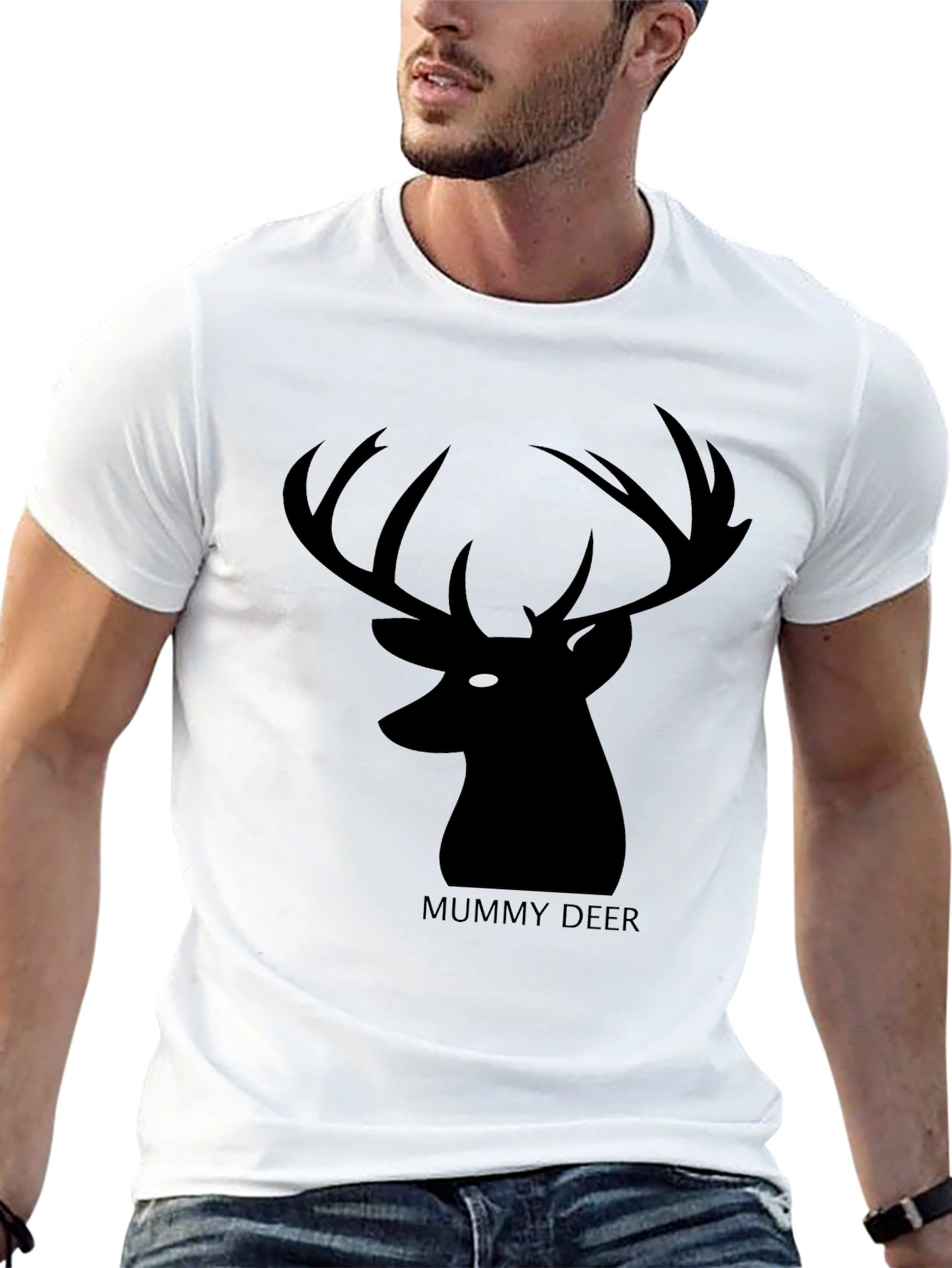 Mummy Deer Graphic T-Shirt - Black Casual Style