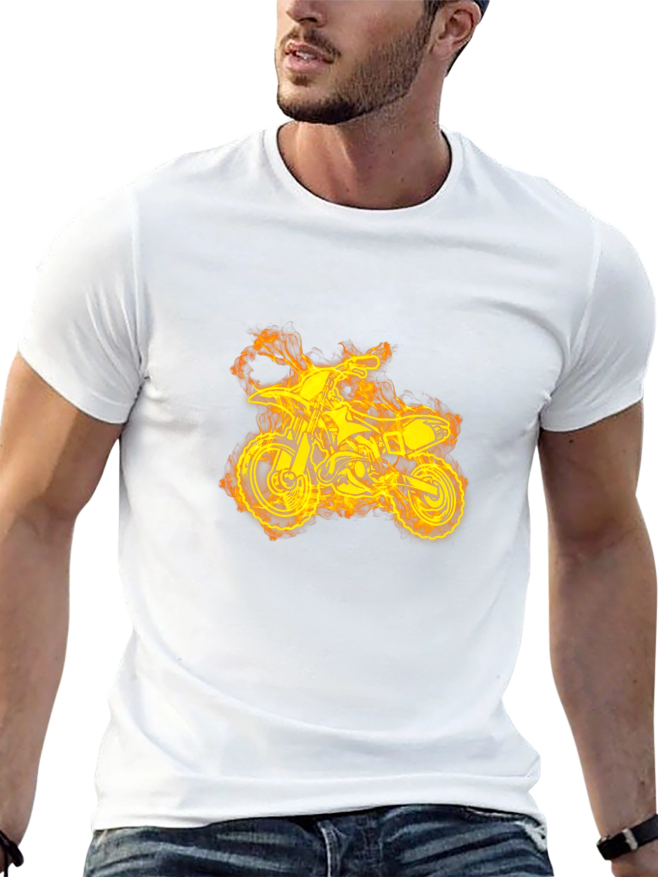 Fiery Dirt Bike Graphic Tee - Black Cotton T-Shirt