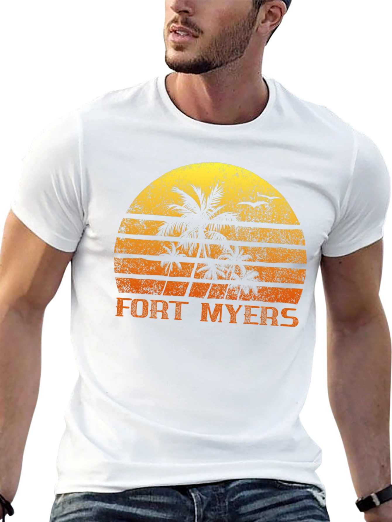 Fort Myers Retro Sunset Palm Tree T-Shirt
