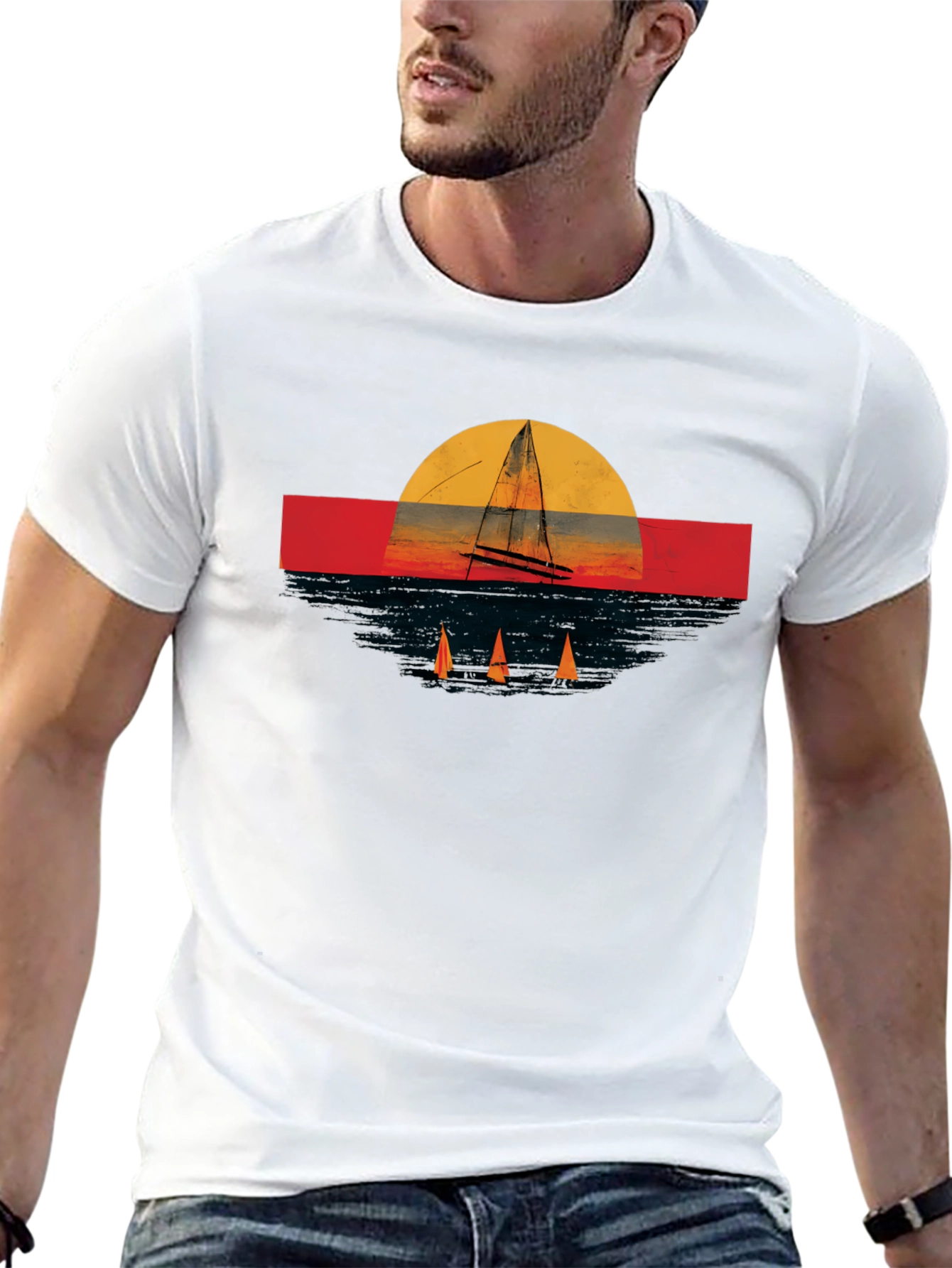 Sailboat Sunset Graphic Tee - Retro Style