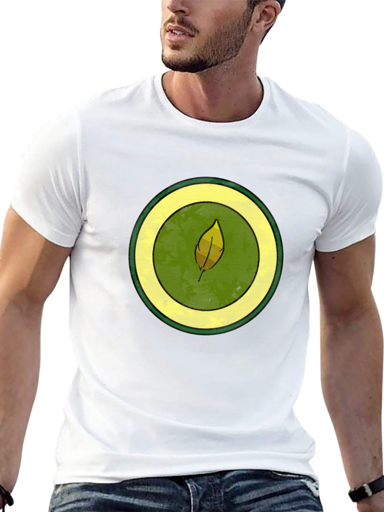 Leaf Circle Graphic Tee - Casual Black T-Shirt