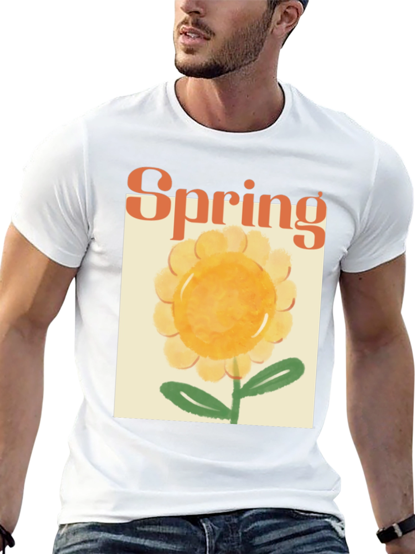 Spring Flower Graphic Tee - Black Cotton T-Shirt