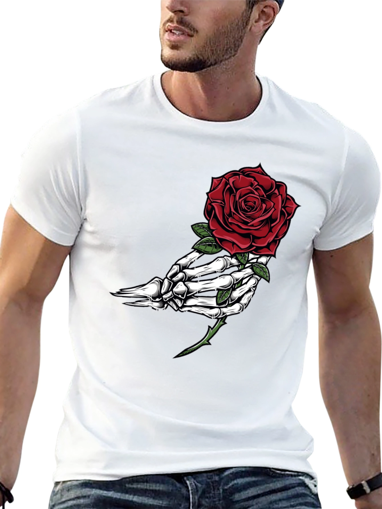 Skeleton Hand Rose Graphic T-Shirt