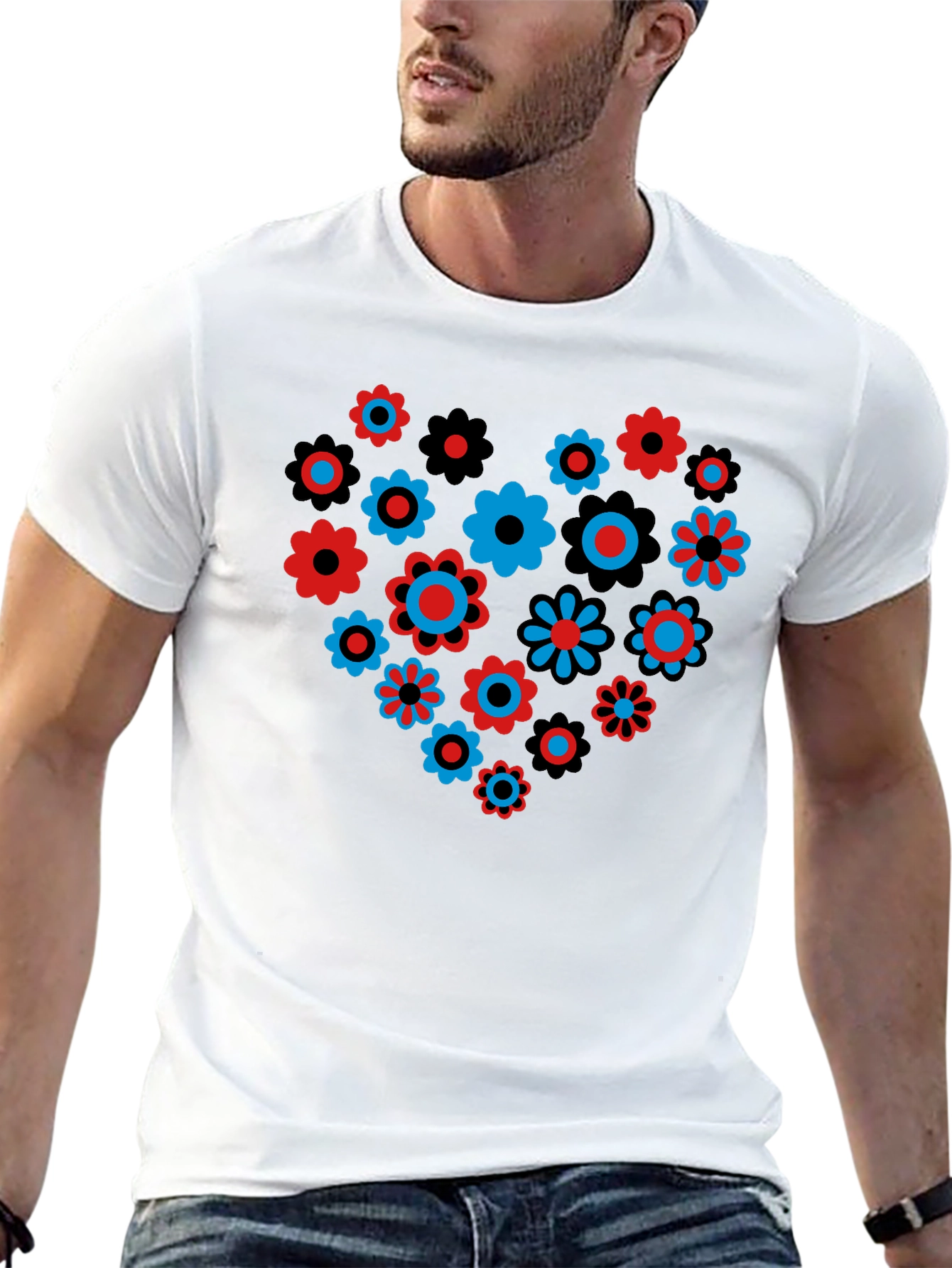 Floral Heart Graphic T-Shirt - Black
