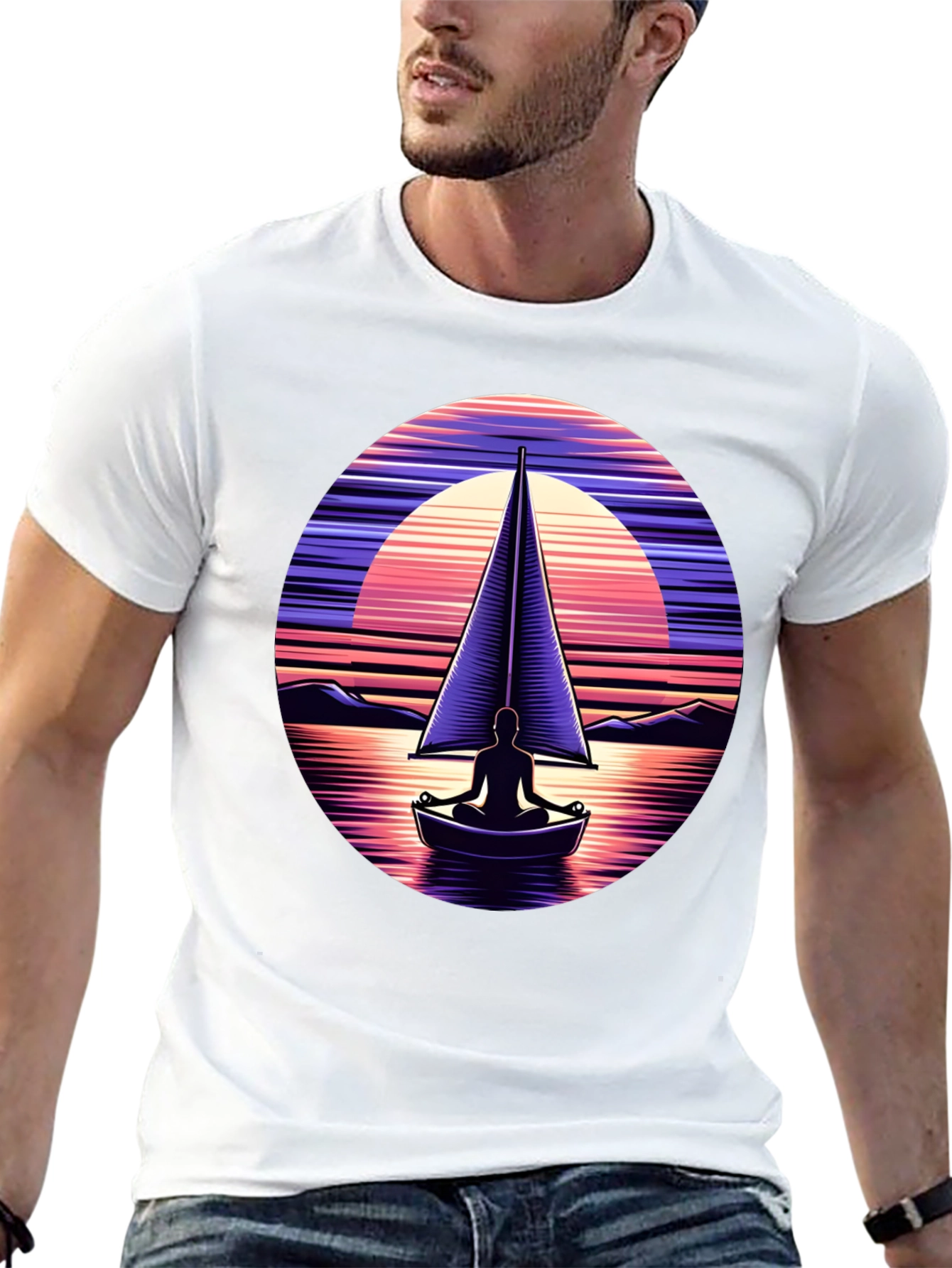Sunset Sailboat Meditation Graphic Tee