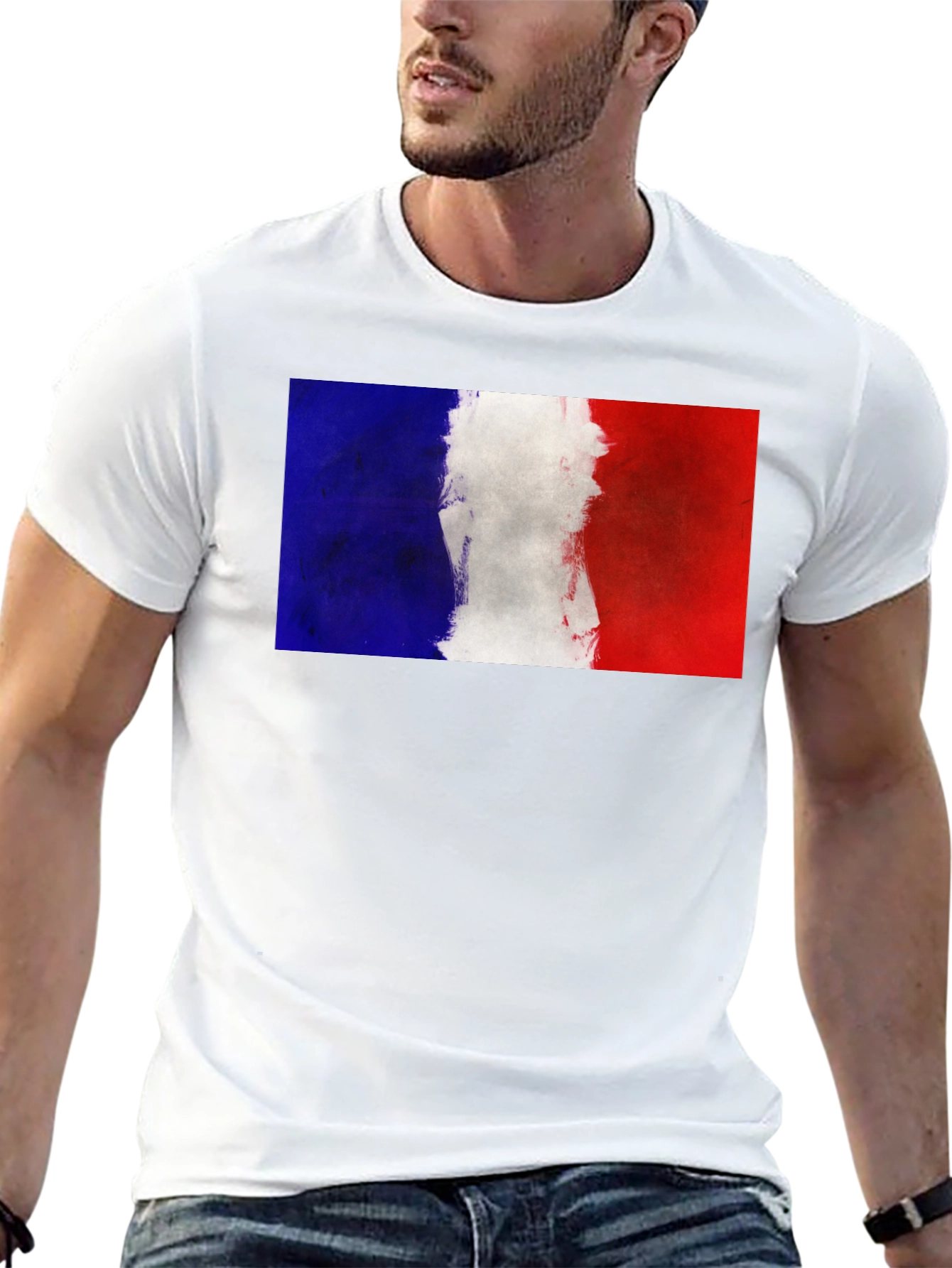 French Flag Graphic Tee - Black Casual T-Shirt