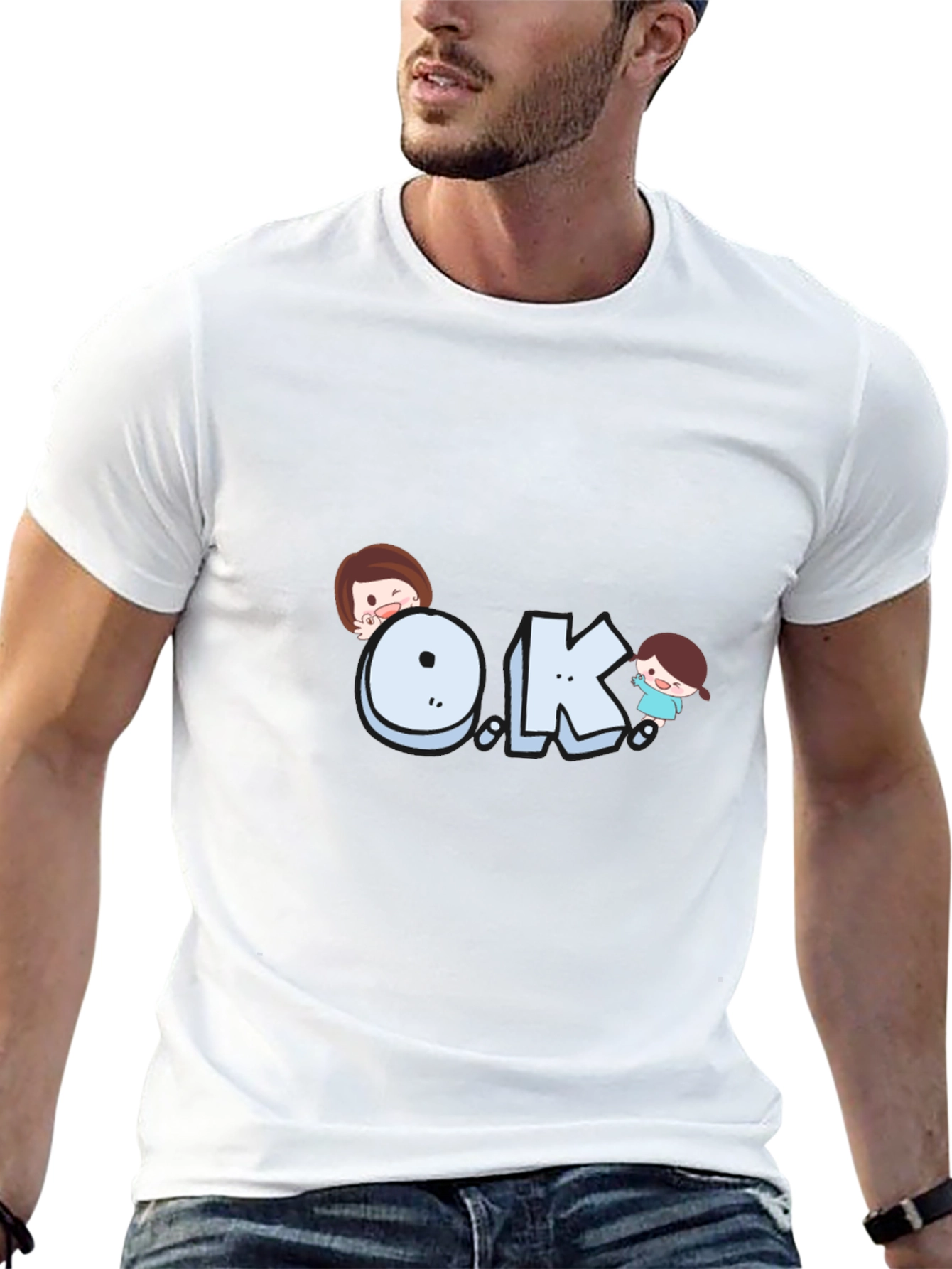 Cartoon OK Graphic T-Shirt