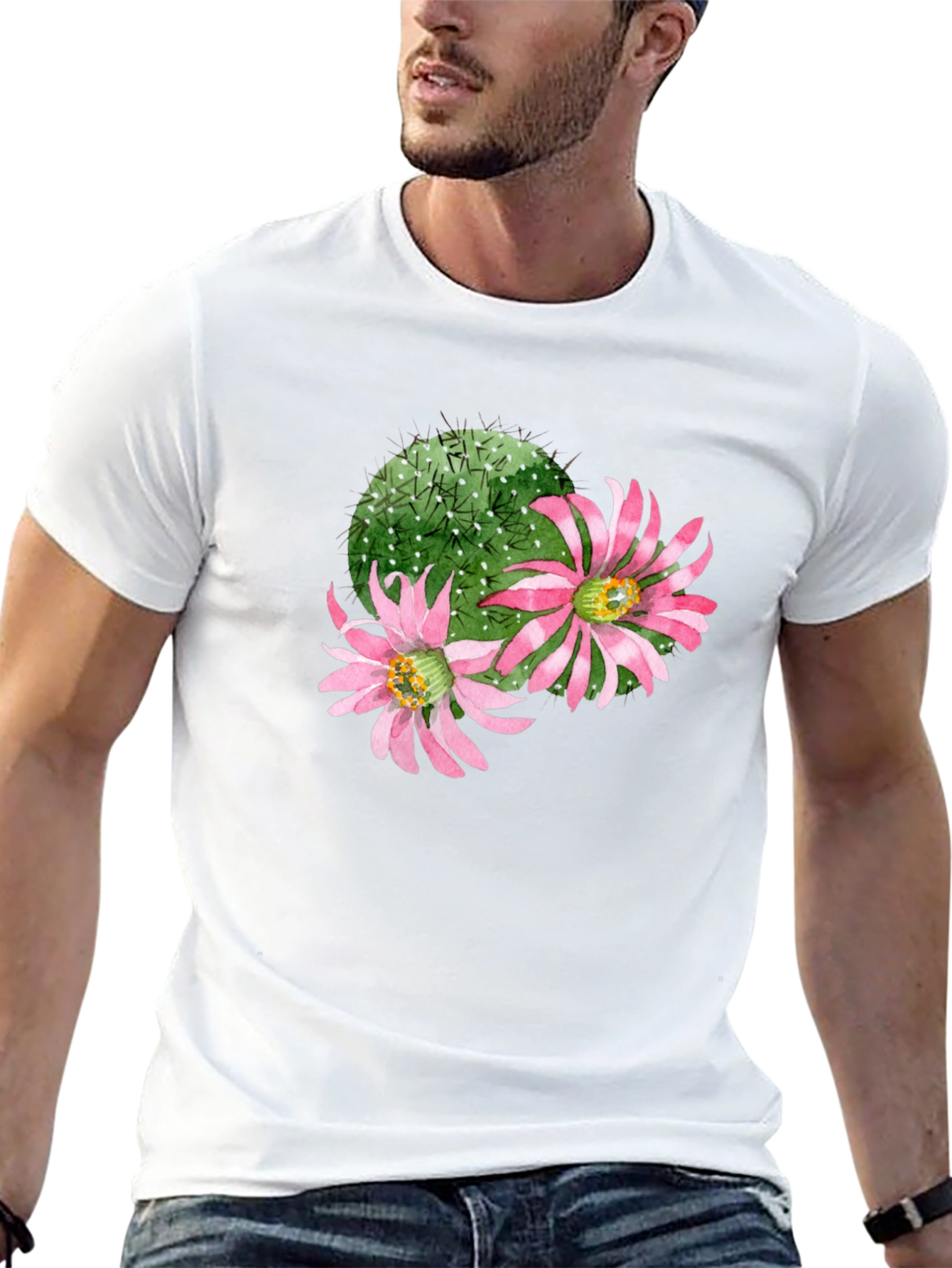 Cactus Flower Graphic Tee - Black Cotton T-Shirt