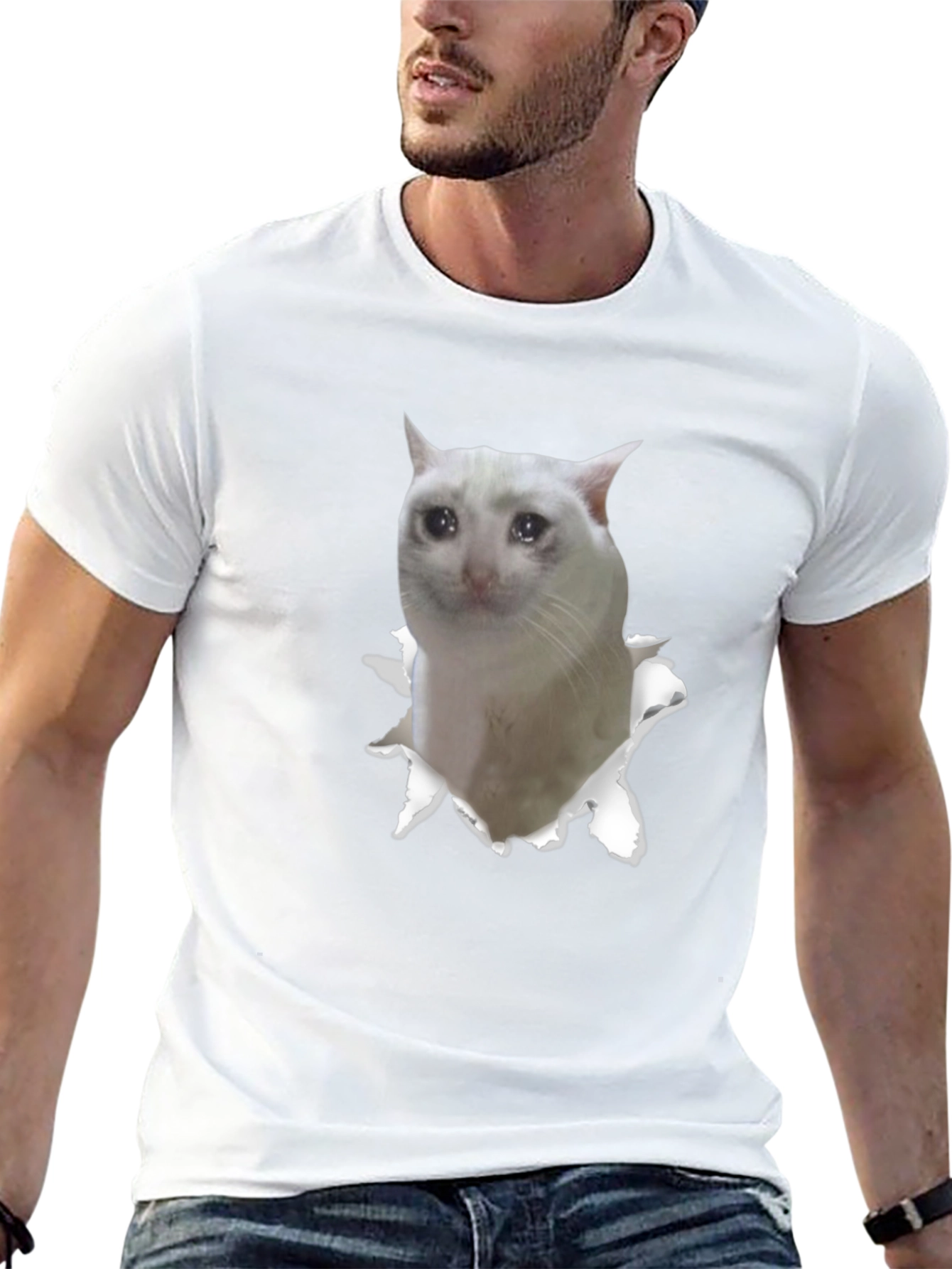 Sad Cat Meme Graphic Tee - Unisex Black T-Shirt