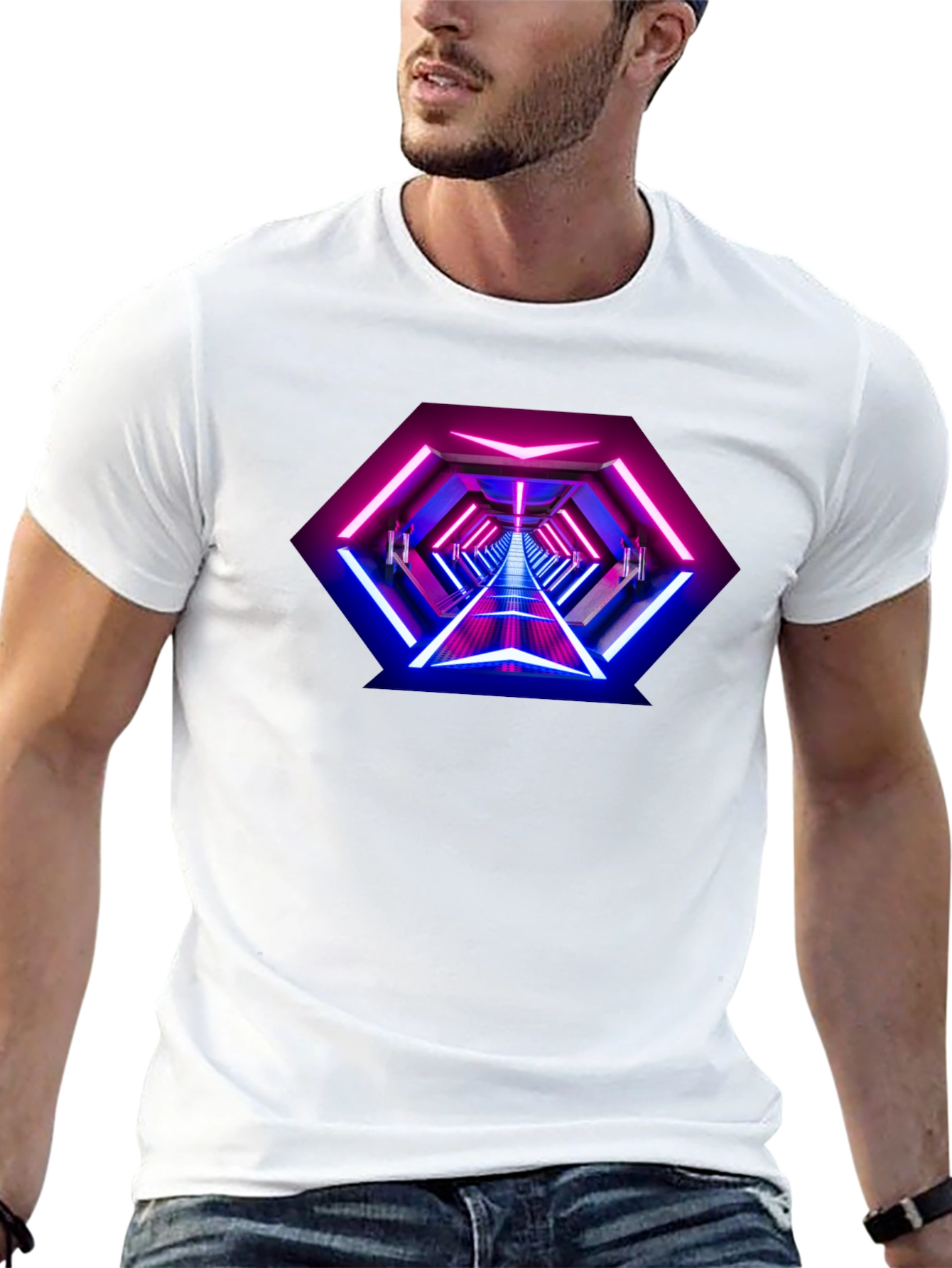Neon Tunnel Graphic Tee - Futuristic Design