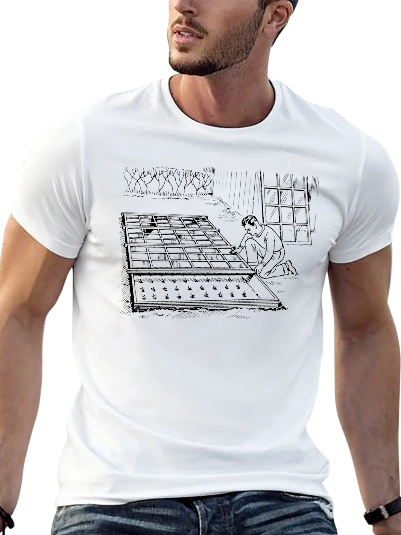 Mens Graphic Print Tee - Gardener Scene