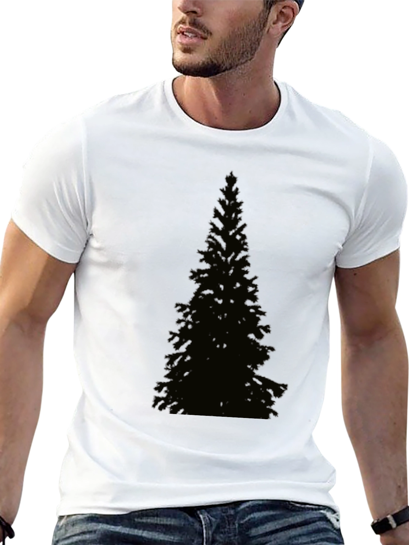Evergreen Tree Graphic Tee - Black Cotton T-Shirt