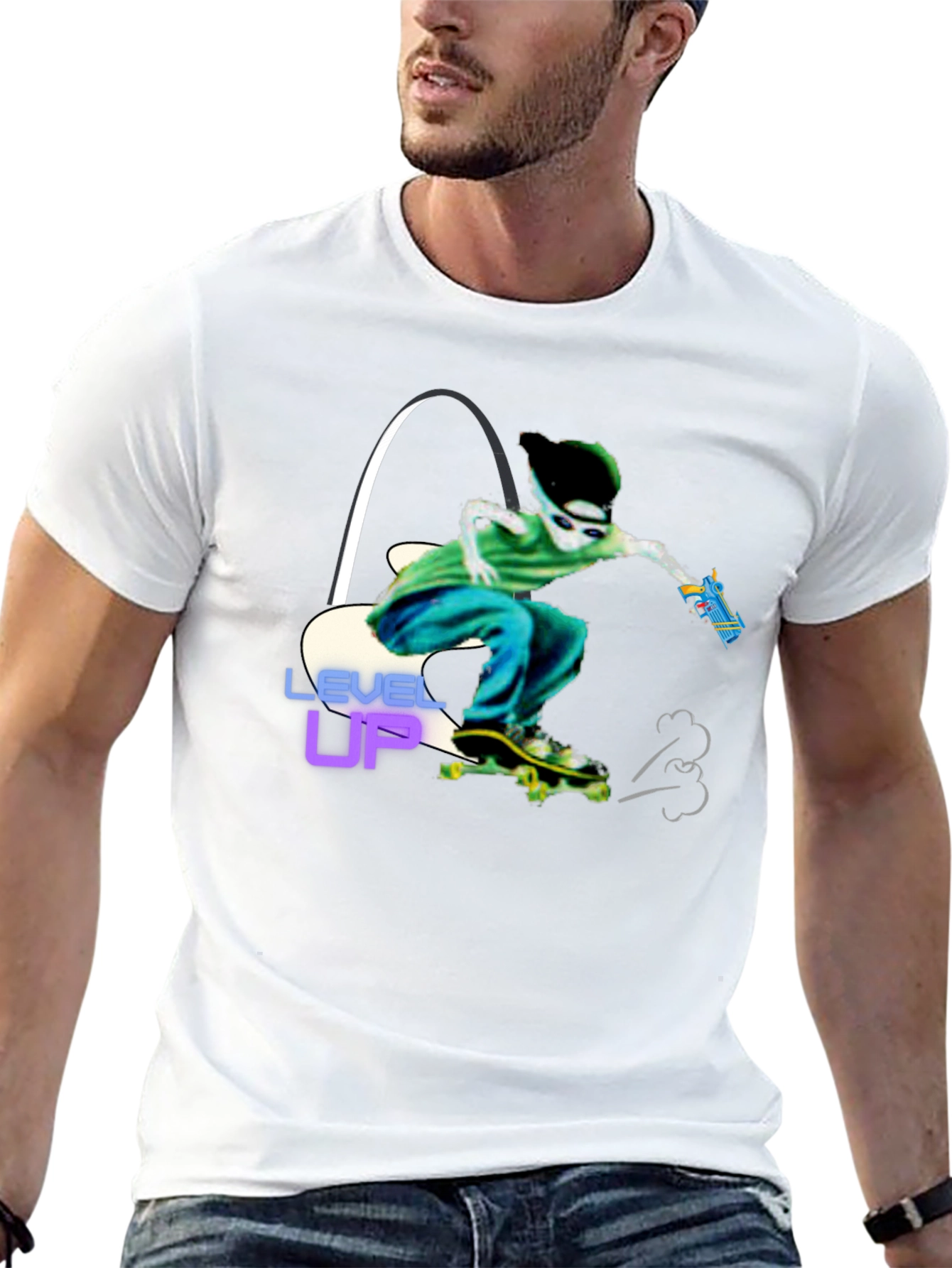 Level Up Graphic T-Shirt Skater Alien Design