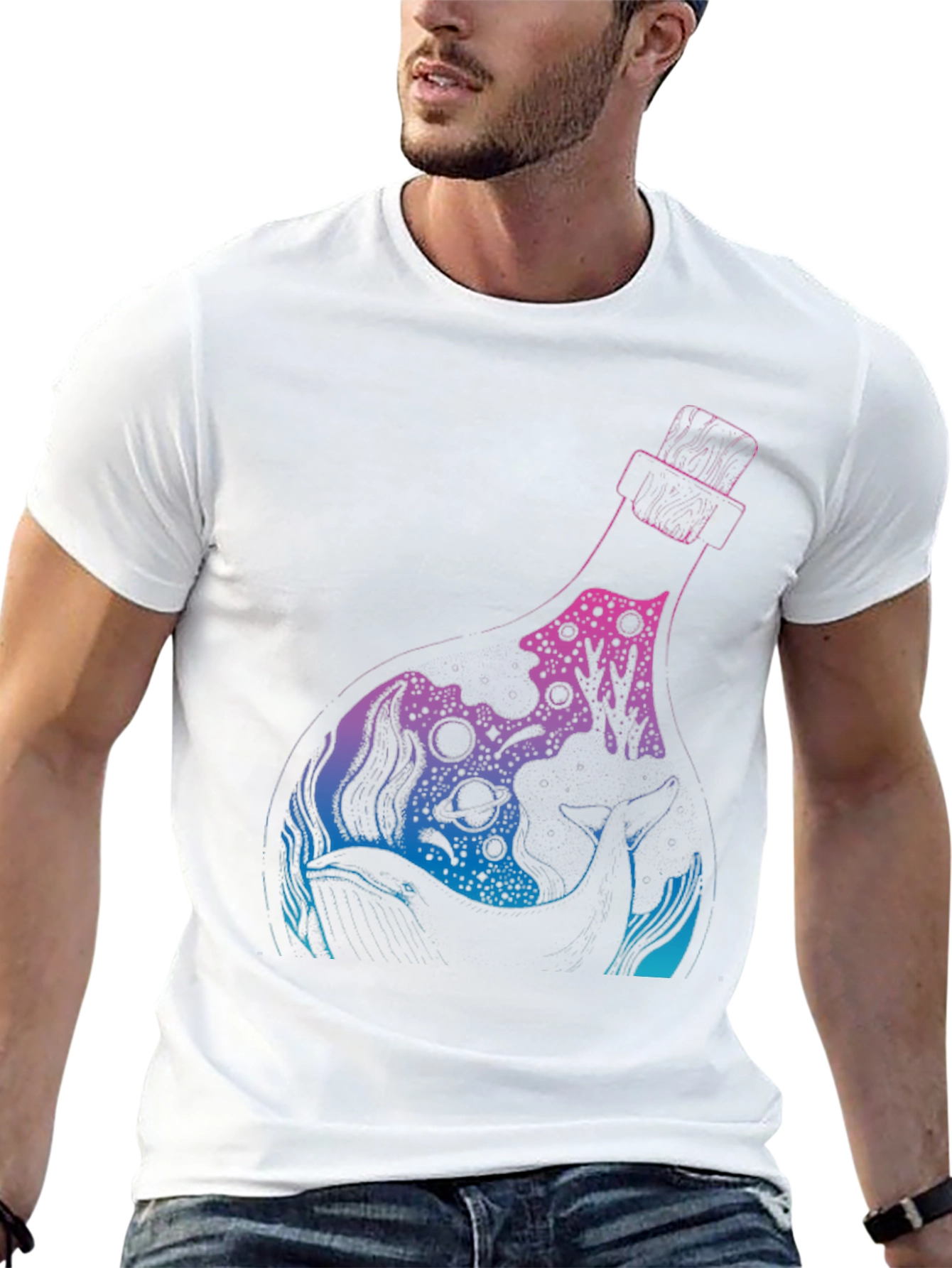 Whale Bottle Graphic Black T-Shirt