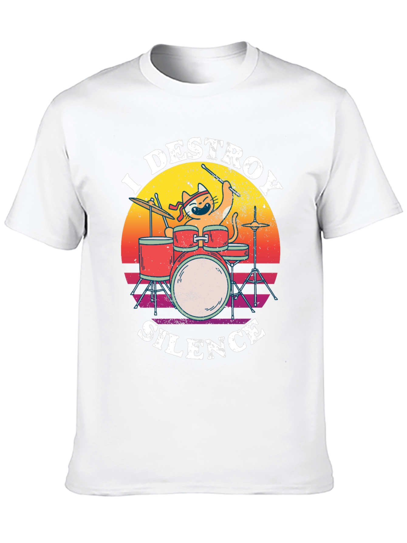 Destroy Silence Cat Drummer Graphic Tee