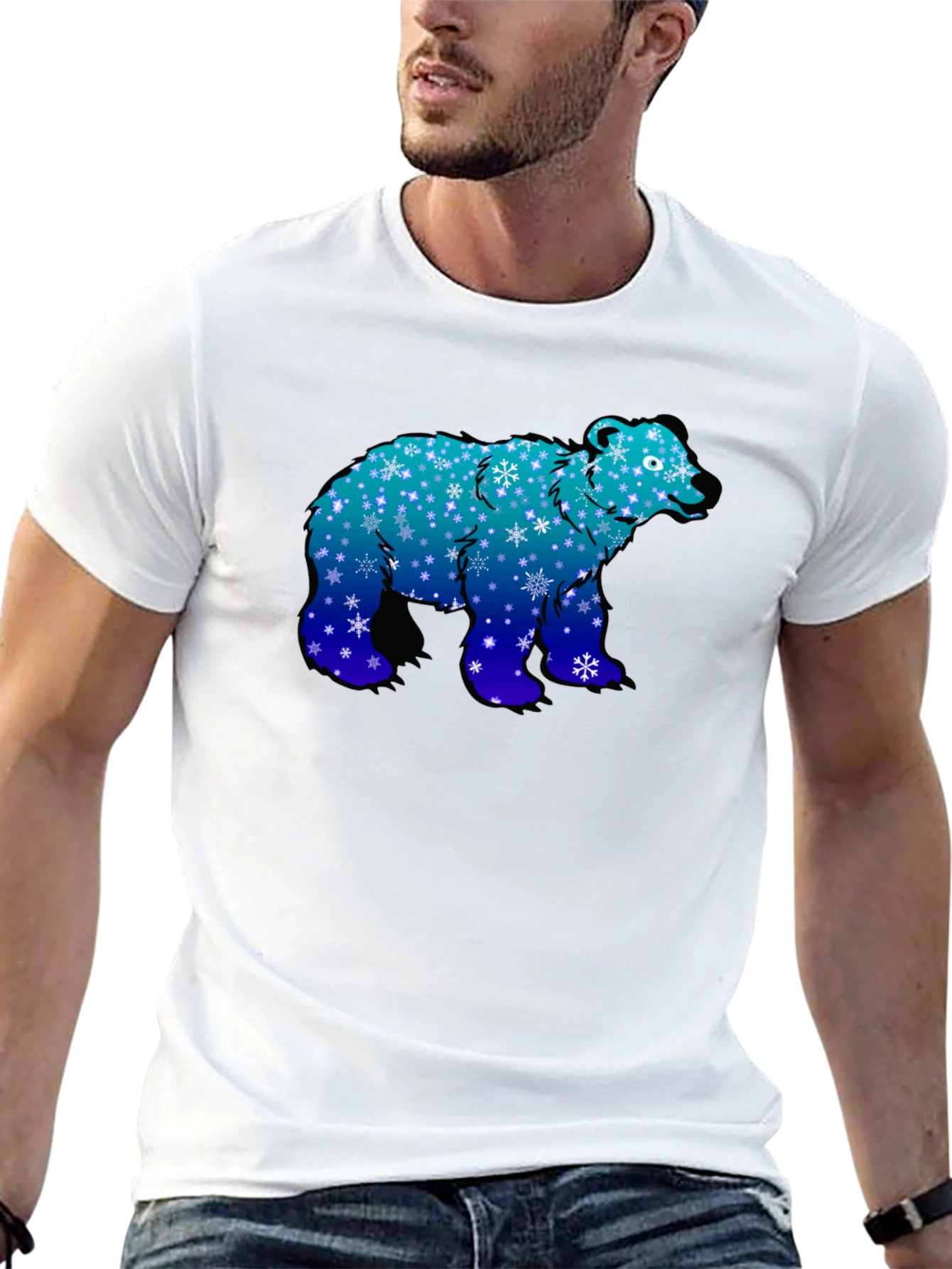 Winter Bear Graphic Tee - Cool Blue Snowflake Design